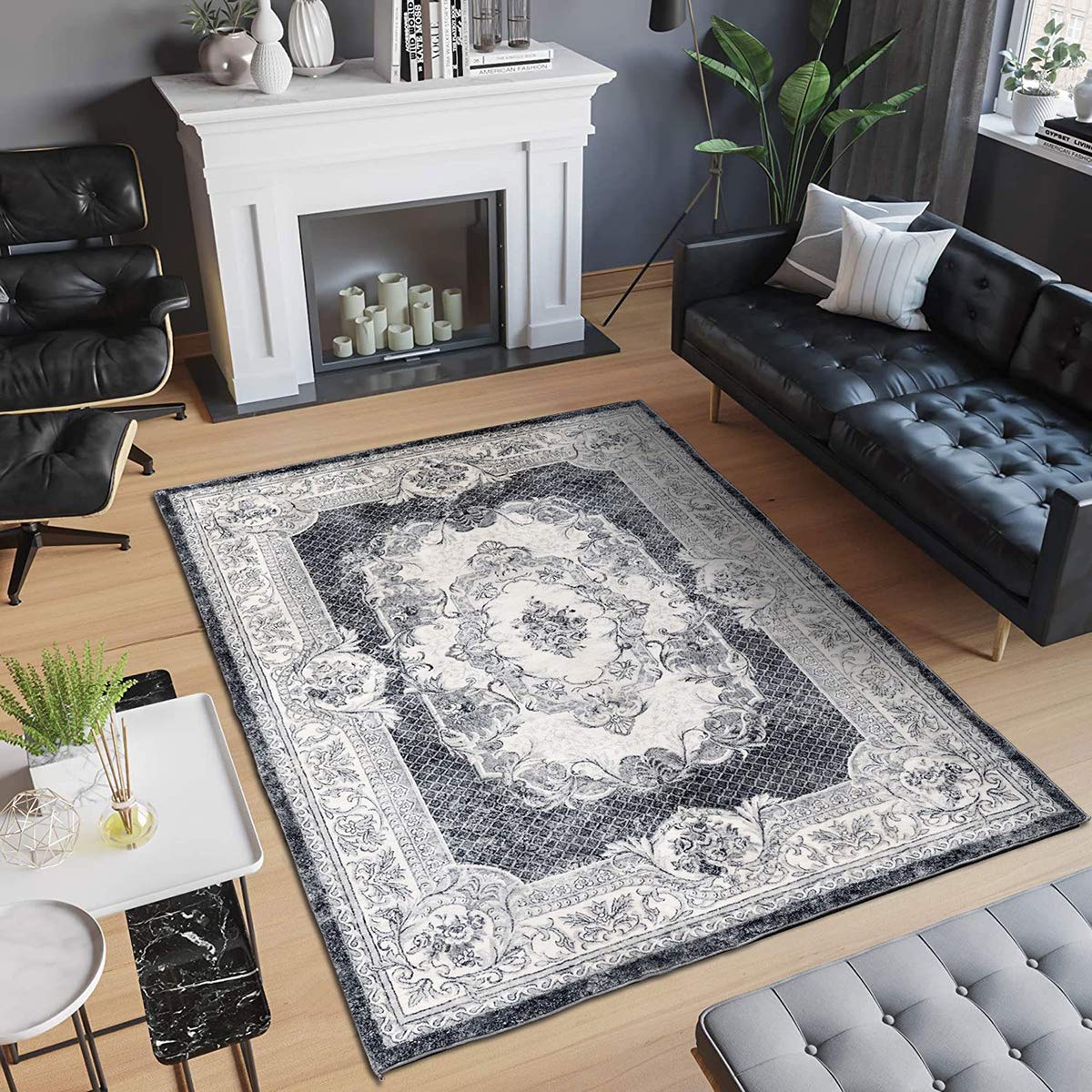 Calore Non-Slip Washable Area Rug 5.3'x6.7' - Soft Indoor Carpet for Living Room, Bedroom & Dining Room - Grey and White - Perfect for Home Decor, Pet-Friendly & High Traffic Areas