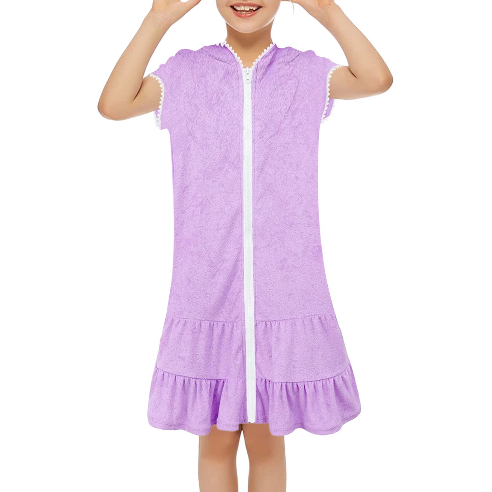 Little Girls Swim Cover Up - Kids Zip Up Hooded Bathrobe Beach Dress | Absorbent Quick Dry Bathing Suit Coverup for Pool, Beach & Water Park