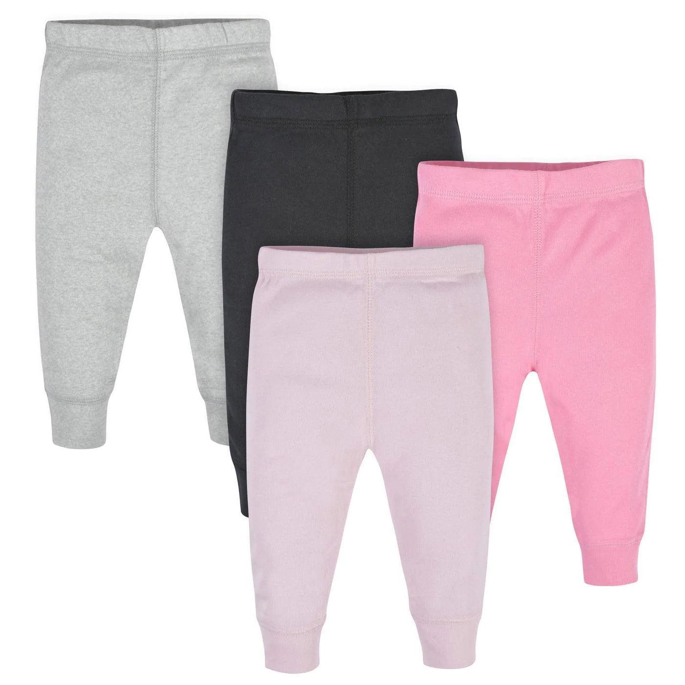 Gerber® 4 Pack Baby Girls Pink & Black Active Pants - Soft Cotton Stretch Joggers for Toddler Playtime, Daycare & Outdoor Activities