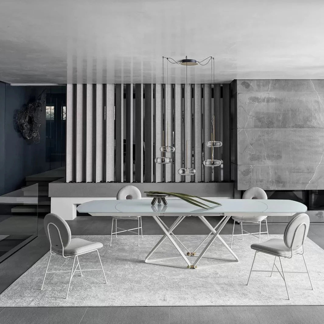 Delta Extendable Barrel Crystal Table - Adjustable Dining Table for Small Spaces, Modern Glass Top with Chrome Base - Perfect for Apartments, Breakfast Nooks & Compact Dining Areas