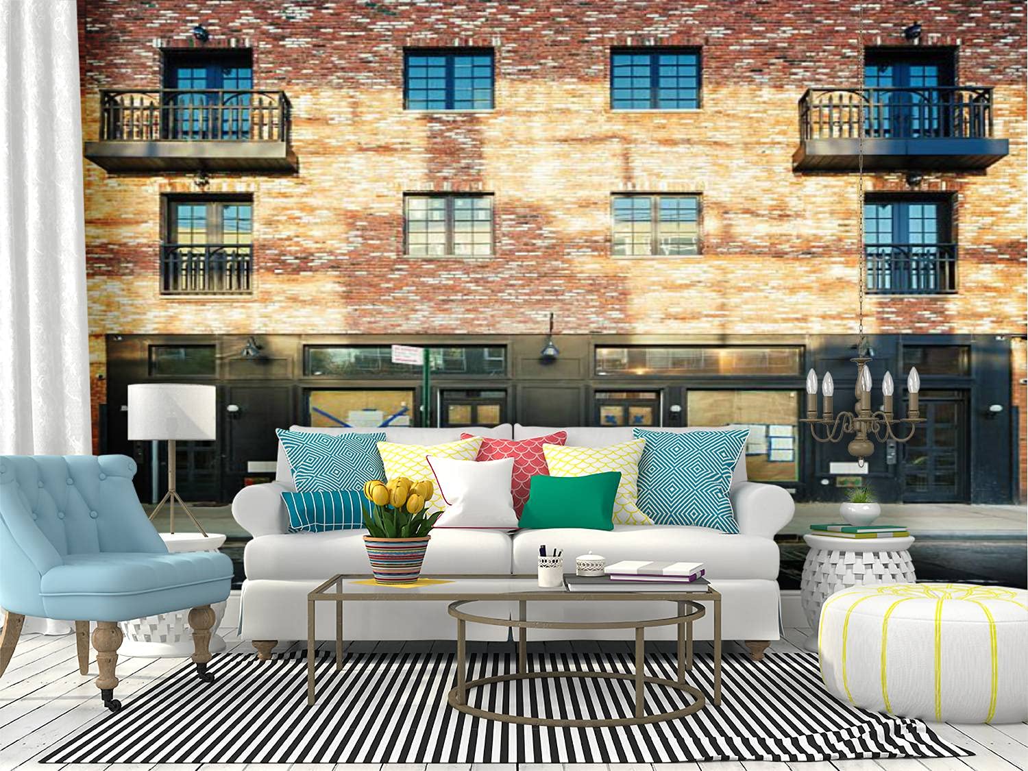 RECETHROWS Peel and Stick Wallpaper - Brooklyn Apartment Buildings Under Renovation Design - Self-Adhesive Removable Vinyl Wall Mural for Home Decor - Perfect for Living Room, Bedroom, Office & Dorm Room Accent Walls