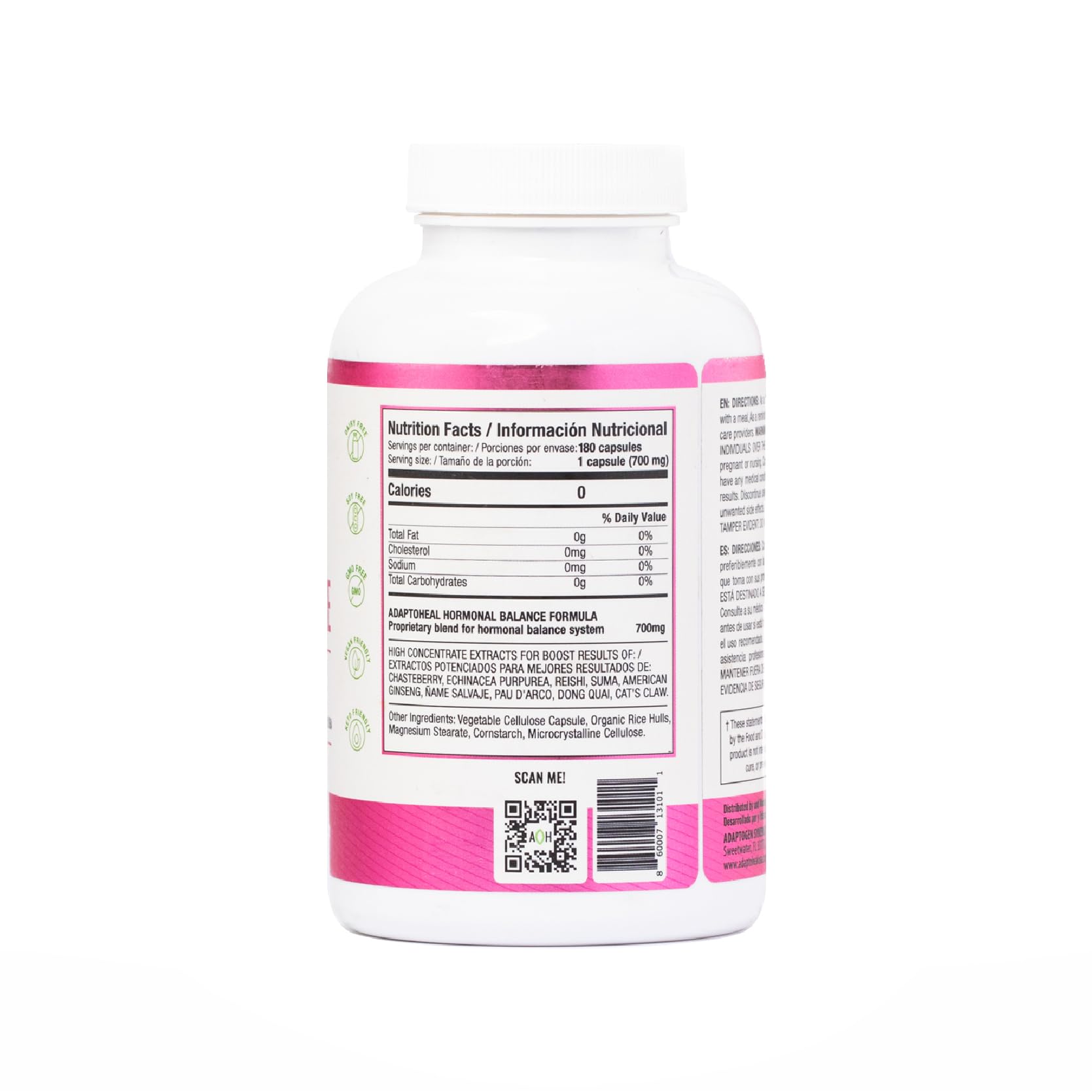 Hormone Balance Supplement for Women - Vegan Adaptogens with Vitex, Ginseng & Cat’s Claw - Gluten & Dairy Free (180 Capsules, 700mg) - Supports Menstrual Cycle, PMS & Menopause Relief
