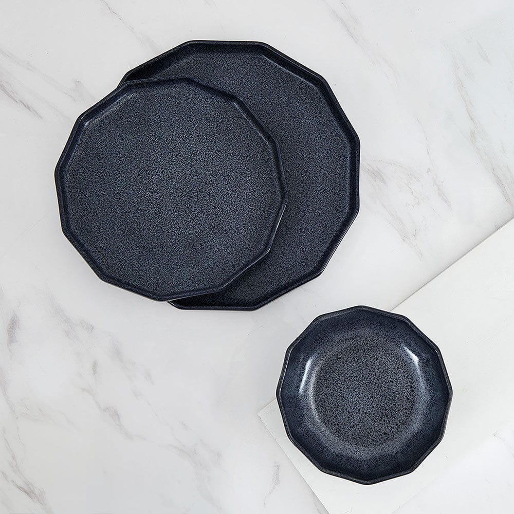 Luxor Blue 12-Piece Dinnerware Set - Service for 4 - Elegant Porcelain Plates, Bowls & Mugs - Perfect for Family Dinners, Dinner Parties & Holiday Entertaining