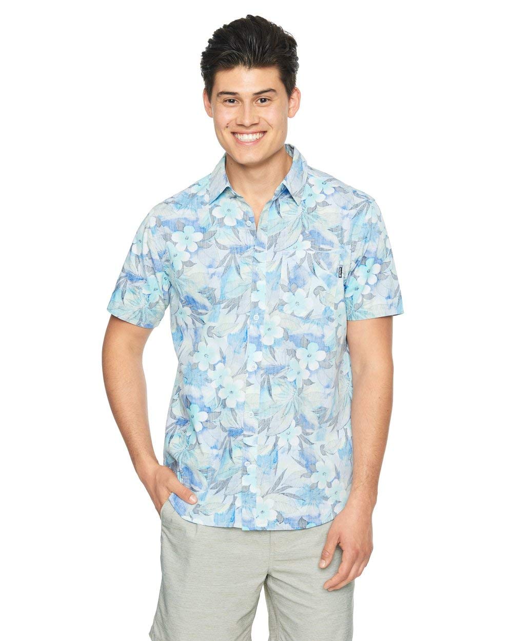 Hurley Men's Spray Gun Short Sleeve Woven Shirt - Half Blue Casual Button-Up Shirt 2XL for Beach, Surfing & Summer Outdoor Activities