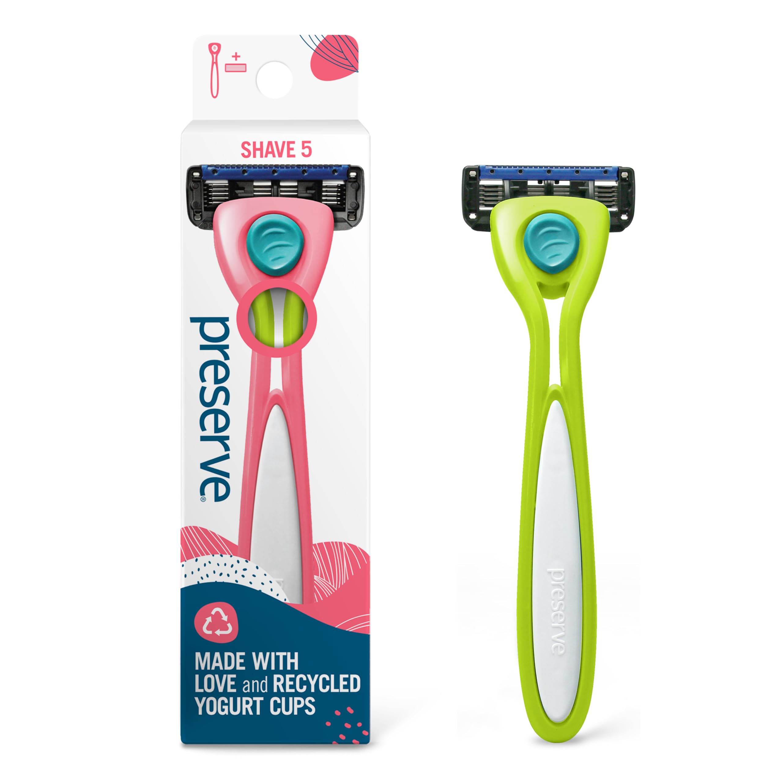 Preserve Shave 5-Blade Refillable Razor - Eco-Friendly Recycled Materials - Key Lime Scent - Perfect for Travel & Sustainable Shaving