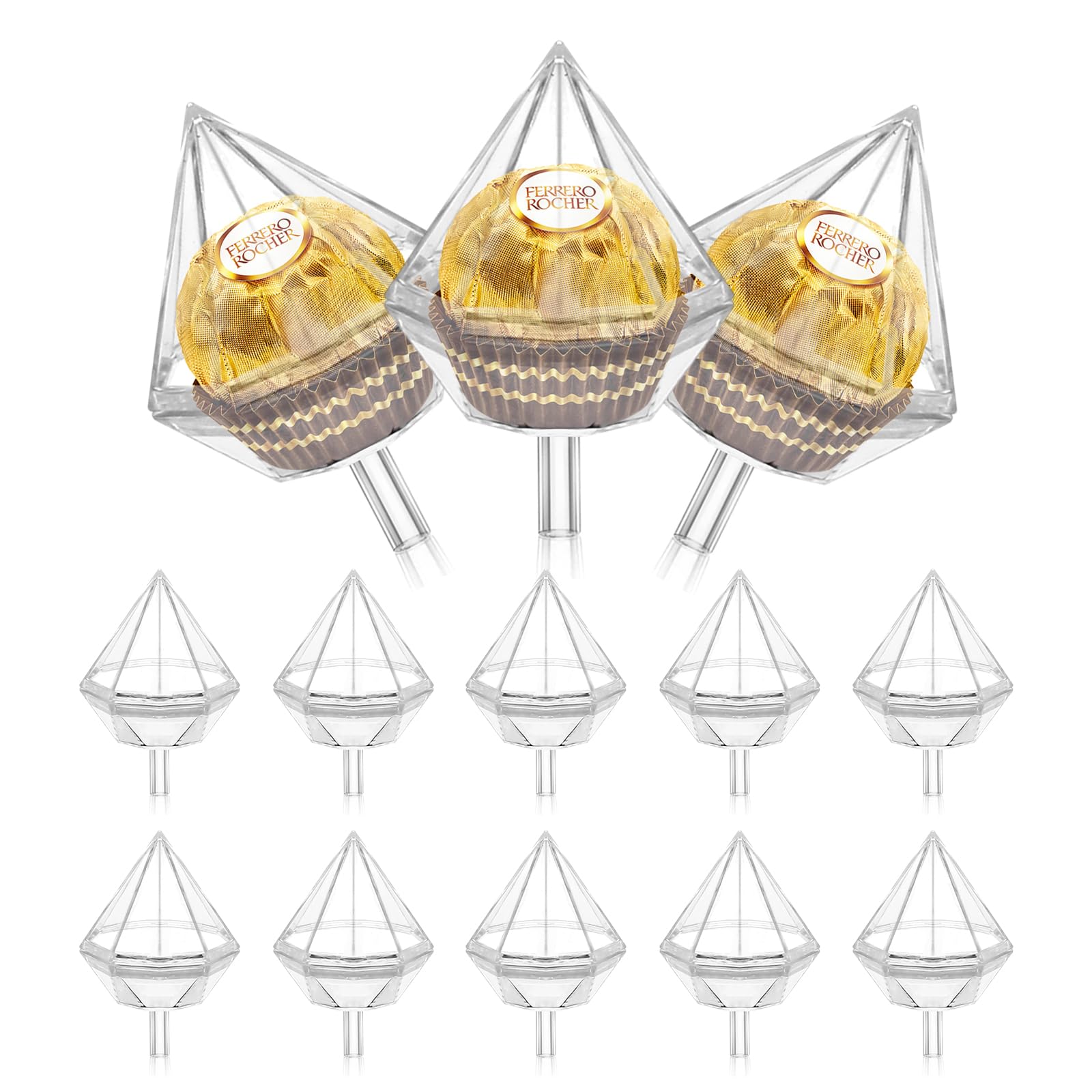 80pcs Clear Diamond Chocolate Cups - Plastic Candy Truffle Holders for Bouquet, Wedding, Birthday Party & Graduation Decor | Perfect for DIY Chocolate Arrangements & Gift Packaging