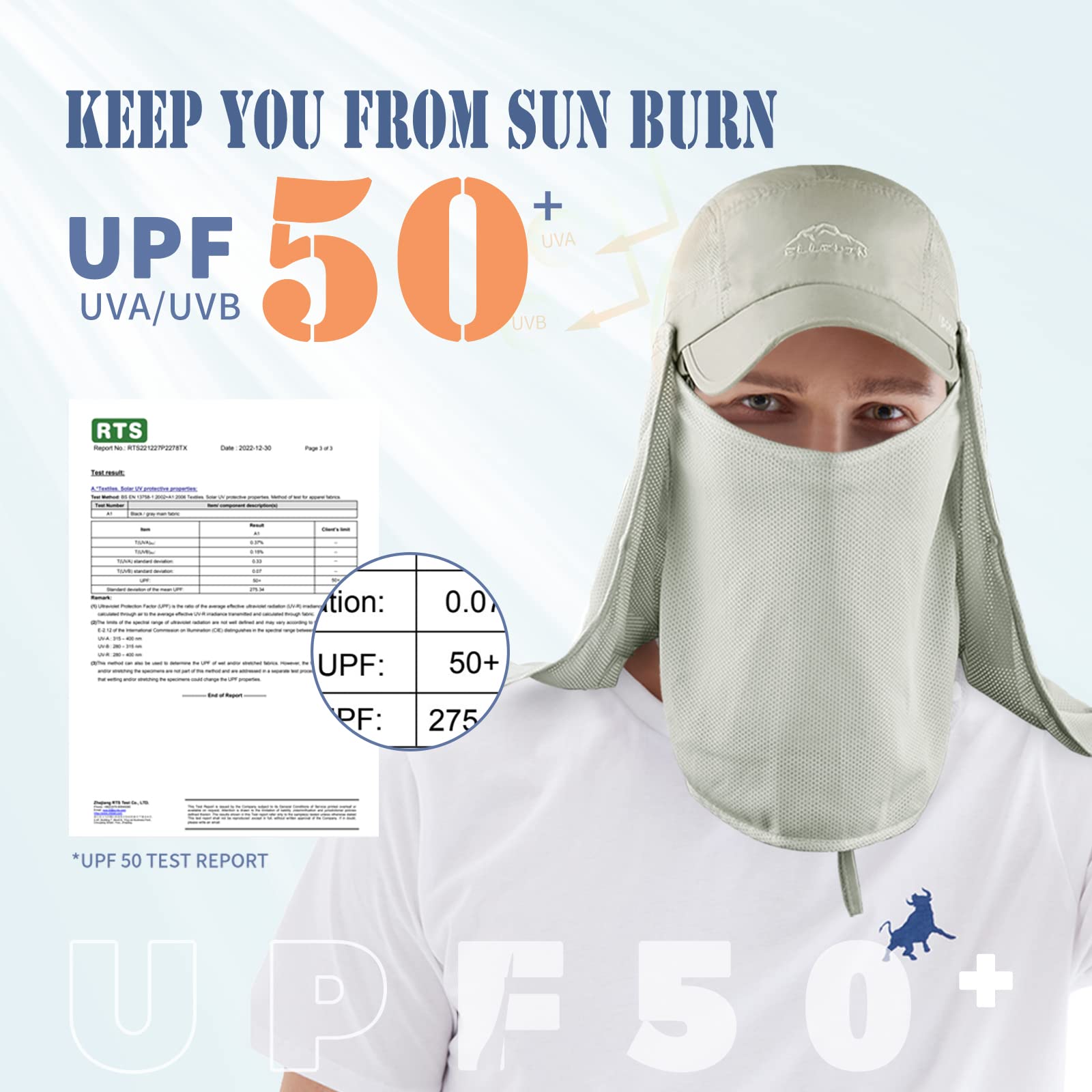 ELLEWIN UPF 50+ Sun Hat for Men & Women - Wide Brim Fishing Hat with Neck Flap & Face Cover - UV Protection Outdoor Hat for Hiking, Beach, Gardening & Summer Activities