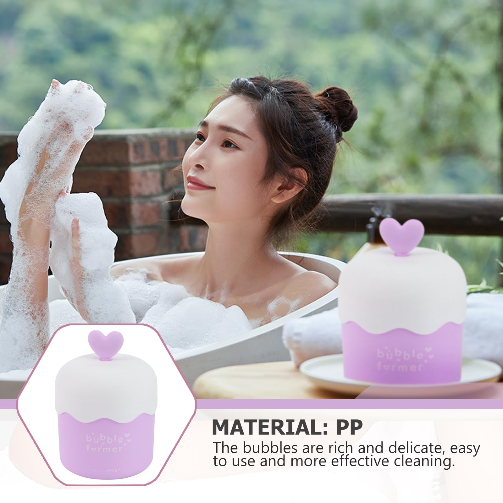 POPETPOP Bubble Machine Facial Cleansing Tool - Electric Rich Foam Maker for Face Wash & Shampoo | Portable Bubble Maker for Kids & Adults | Perfect for Spa Day, Bath Time & Skincare Routine (Love Purple White)