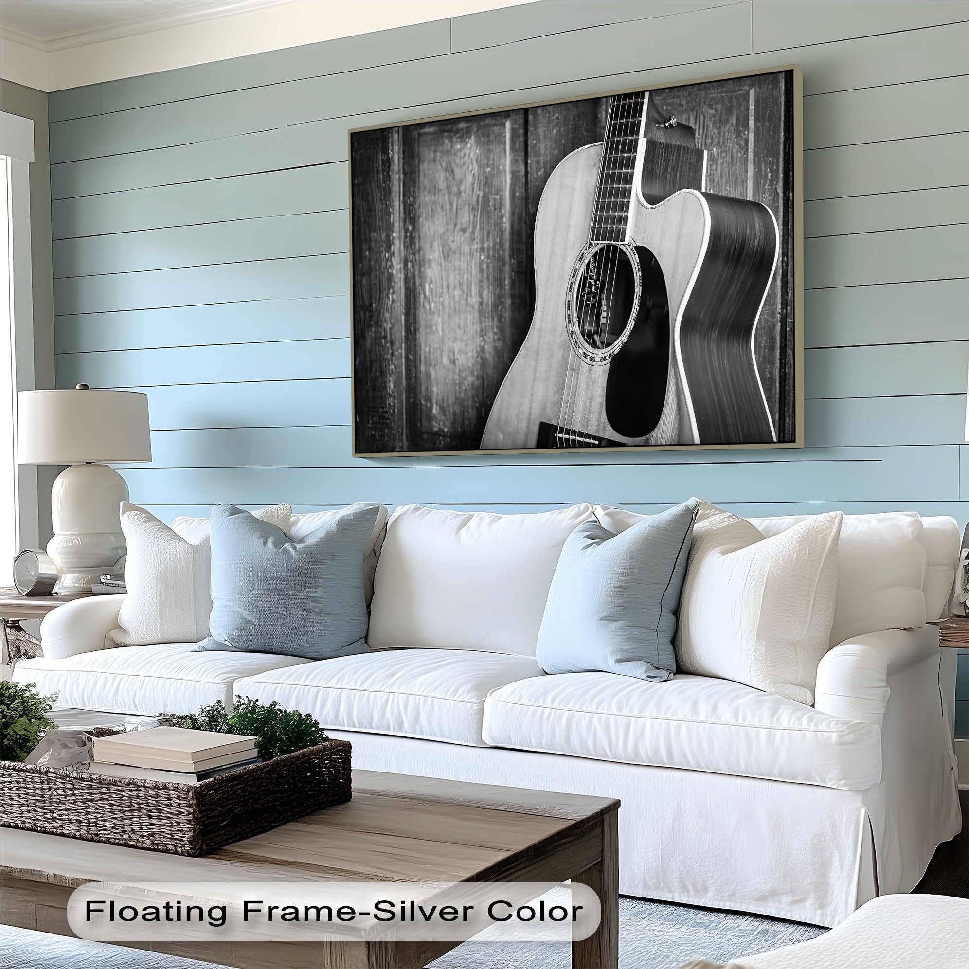 Acoustic Soul - Black and White Guitar Music Canvas Wall Art Print for Home & Office Decor - Perfect for Living Room, Bedroom, Studio
