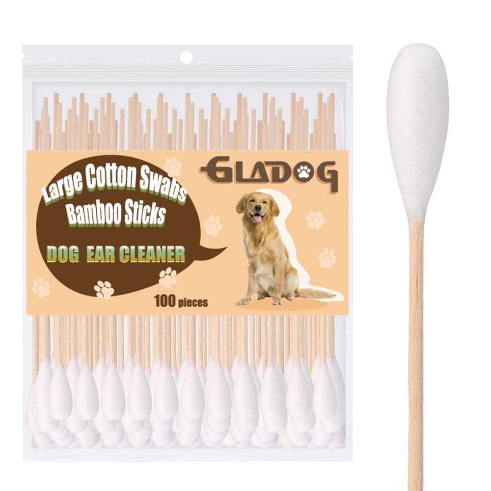 GLADOG 6 Inch Professional Large Cotton Swabs for Dogs - Bamboo Handle Pet Ear Cleaning Sticks | Safe Dog Grooming Supplies for Ear Care, Face Cleaning & Nail Trimming