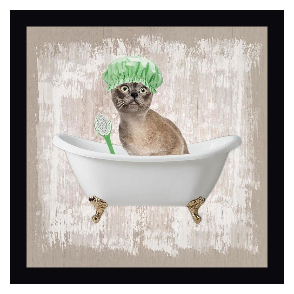 Marcus Prime Kitty Baths 3 - 20x20 Inch Framed Canvas Wall Art with Black Frame - Ready to Hang - Perfect for Living Room, Bedroom & Bathroom Decor