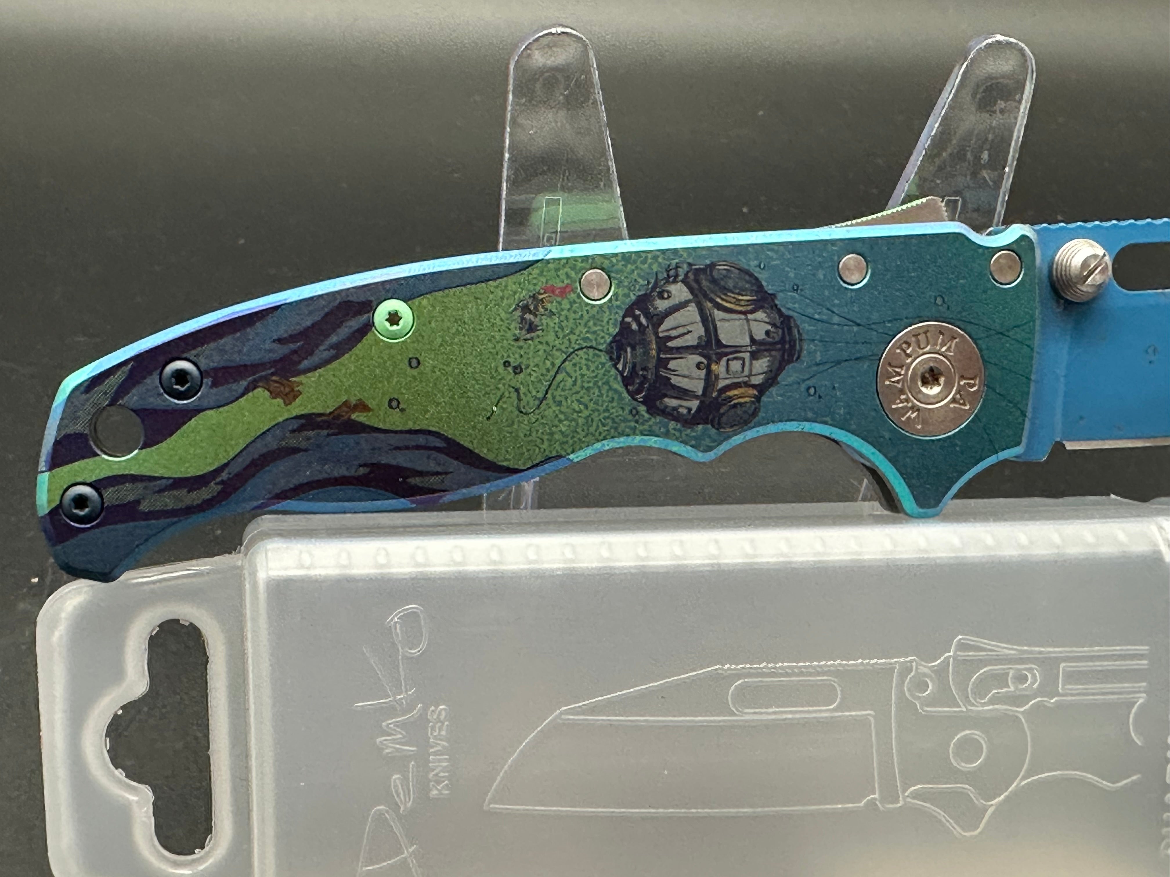 Demko AD20.5 Shark Lock Folding Knife - Custom Anodized Titanium Handle with Blue Cerakote Coating | EDC Pocket Knife for Outdoor Camping, Hiking & Everyday Carry