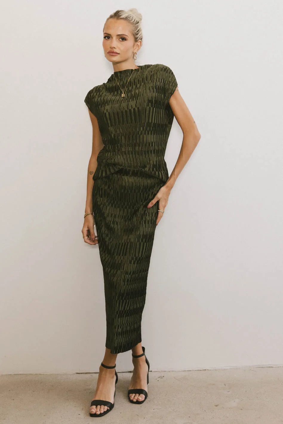 Dream Textured Skirt in Dark Moss - Flowy A-Line Midi Skirt for Women | Perfect for Office, Date Night & Summer Outfits | FINAL SALE