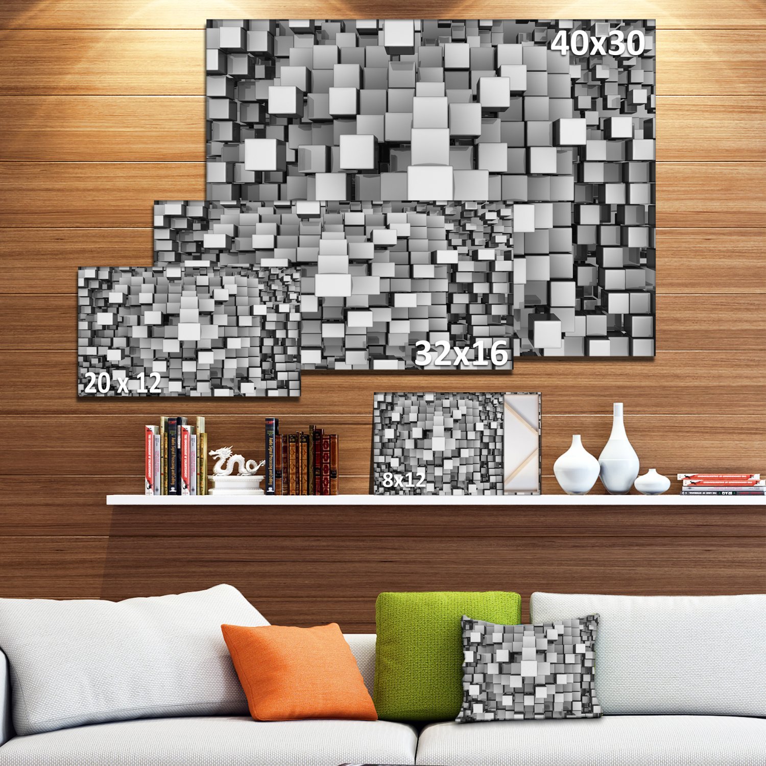 Modern Black and Grey Cubes Canvas Wall Art Print - Abstract Home Decor for Living Room, Bedroom & Office