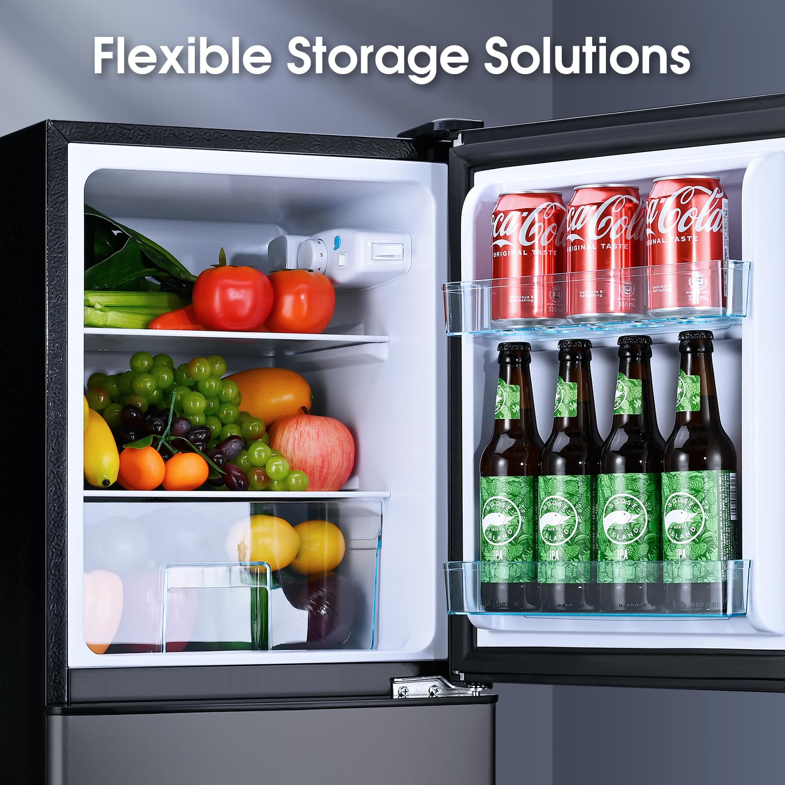 4.1 Cu.Ft Mini Fridge with Bottom Freezer & Drawer - 2 Door Compact Refrigerator with 7 Adjustable Temp Settings - Perfect for Bedroom, Dorm, Office & Small Apartments - Large Capacity Black Mini Fridge for Drinks, Snacks & Meal Storage