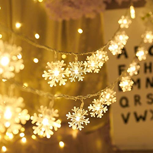 UUAPEERJ 40 LED Snowflake String Lights - 19.6 ft Battery Operated Waterproof Fairy Lights for Christmas, Garden, Patio, Bedroom & Party Decor - Indoor/Outdoor Holiday Lighting (Warm White) - Perfect for Xmas Tree, Wedding, Backyard & Winter Celebration Decorations
