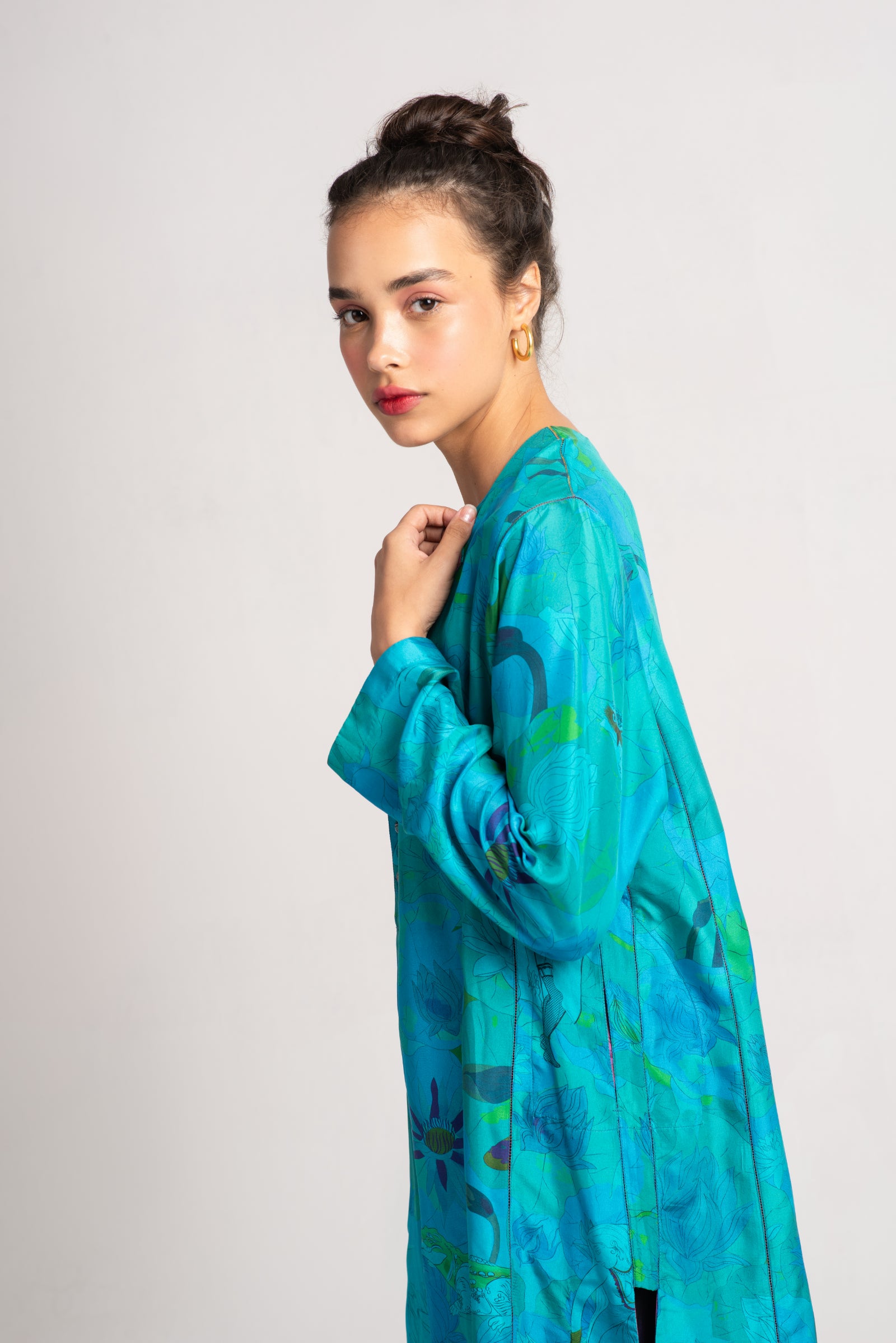 Kavita Women's Silk Kurta in Aqua Blue - Elegant Indian Tunic for Casual Wear, Festivals & Special Occasions