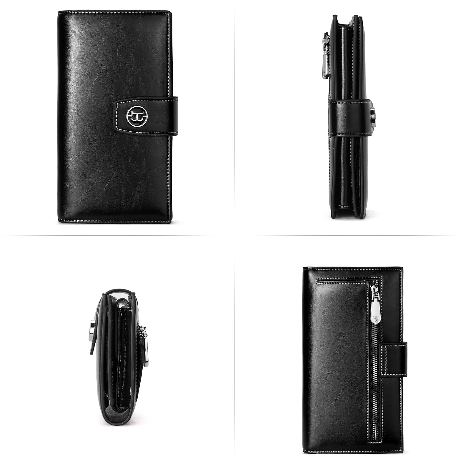 BOSTANTEN Women's Leather Wallet with RFID Blocking - Large Capacity Trifold Card Holder & Phone Clutch for Ladies | Perfect for Travel, Shopping, and Everyday Use