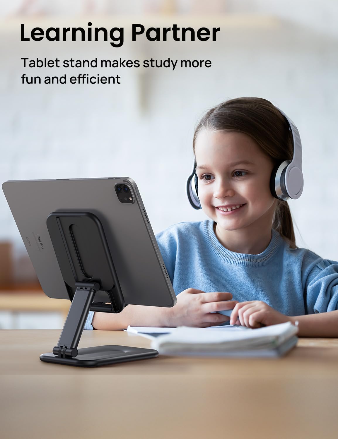 OMOTON Adjustable Foldable Tablet Stand Holder for iPad, iPhone, Samsung Galaxy Tab - Portable Monitor Stand & Desktop Dock for iPad Pro/Air/Mini, Galaxy Tab, Smartphones (Up to 12.9