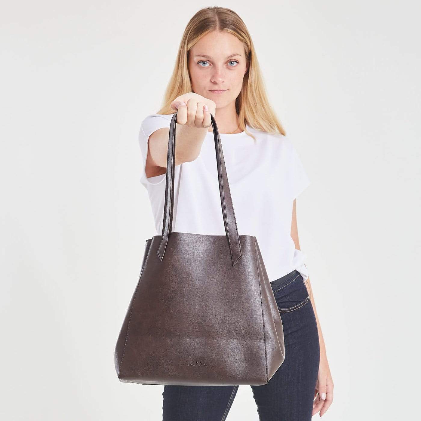 Totissimo Foldable Vegan Leather Tote Bag for Women - Eco-Friendly Brown Handbag for Work, Travel & Shopping | Lightweight & Spacious Purse