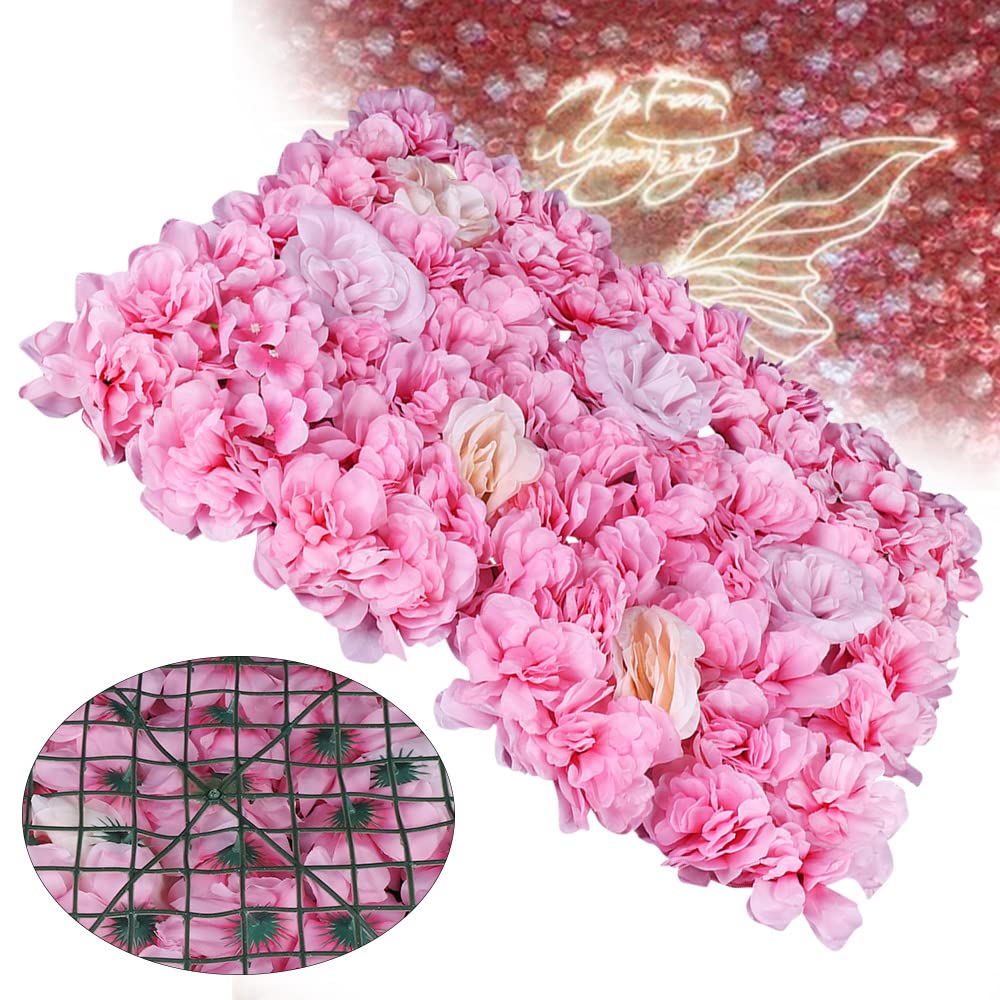 12Pcs Artificial Silk Rose Flower Wall Panels - Fake Hydrangea & Rose Floral Decor for DIY Wedding Backdrop, Banquet Party Decoration (Pink Dahlia, Champagne, Pink Rose) - Perfect for Home Decor, Bridal Showers & Event Wall Panels