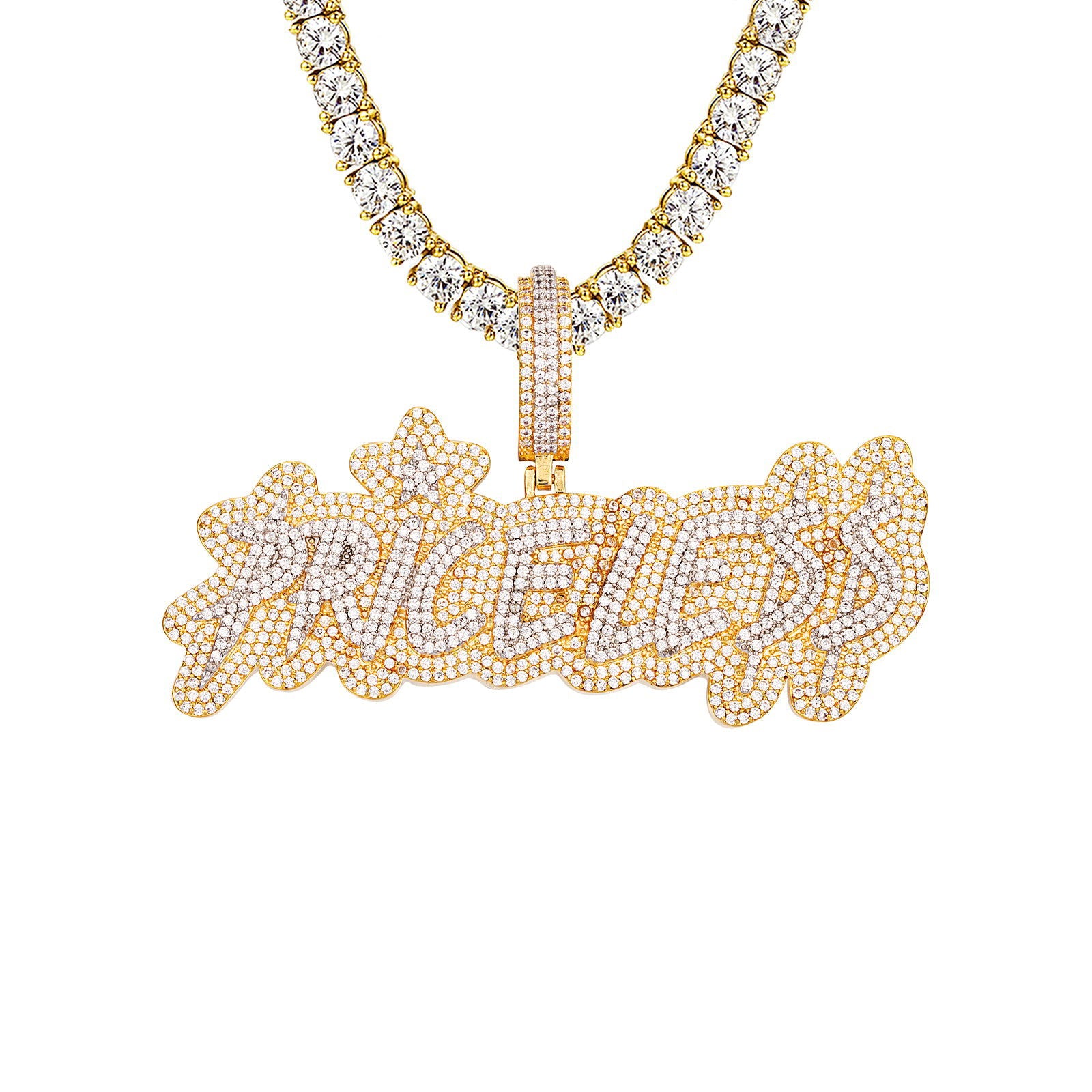 Double Layer Micro Pave Icy Yellow Gold Pendant Necklace - Elegant Layered Jewelry for Women, Perfect for Parties, Weddings & Everyday Wear