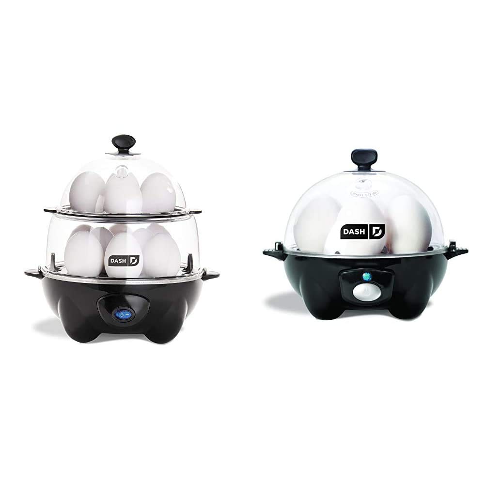 DASH Deluxe Rapid Egg Cooker Electric - 12 Egg Capacity with Auto Shut Off, Black | Perfect for Breakfast Meal Prep, Hard Boiled Eggs & Poached Eggs | Kitchen Appliance for Home & Office Use