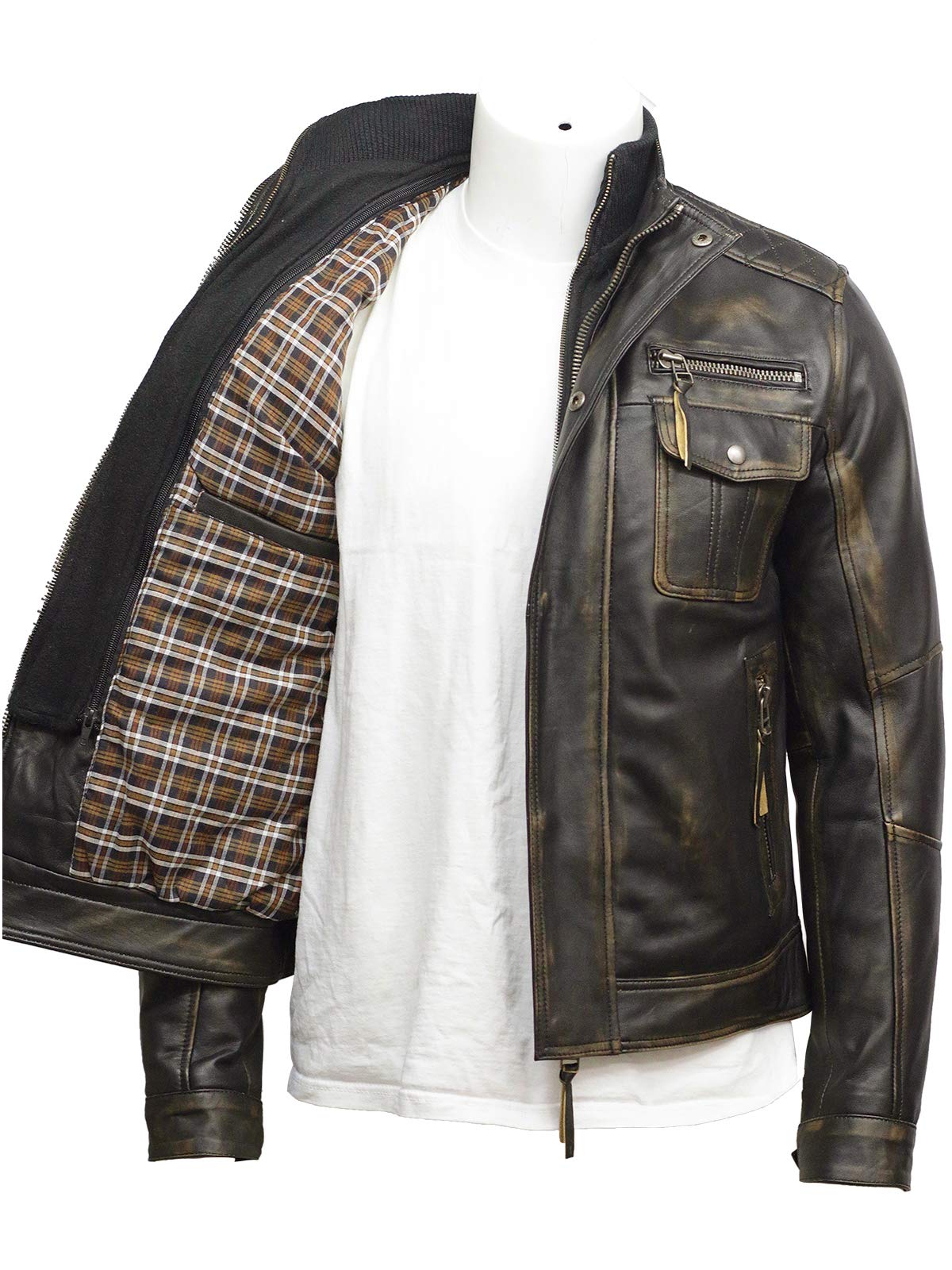 BRANDSLOCK Black Men's Real Sheepskin Leather Jacket - Motorcycle Biker Jacket for Men, Stylish Outerwear for Riding, Casual Wear & Winter Fashion