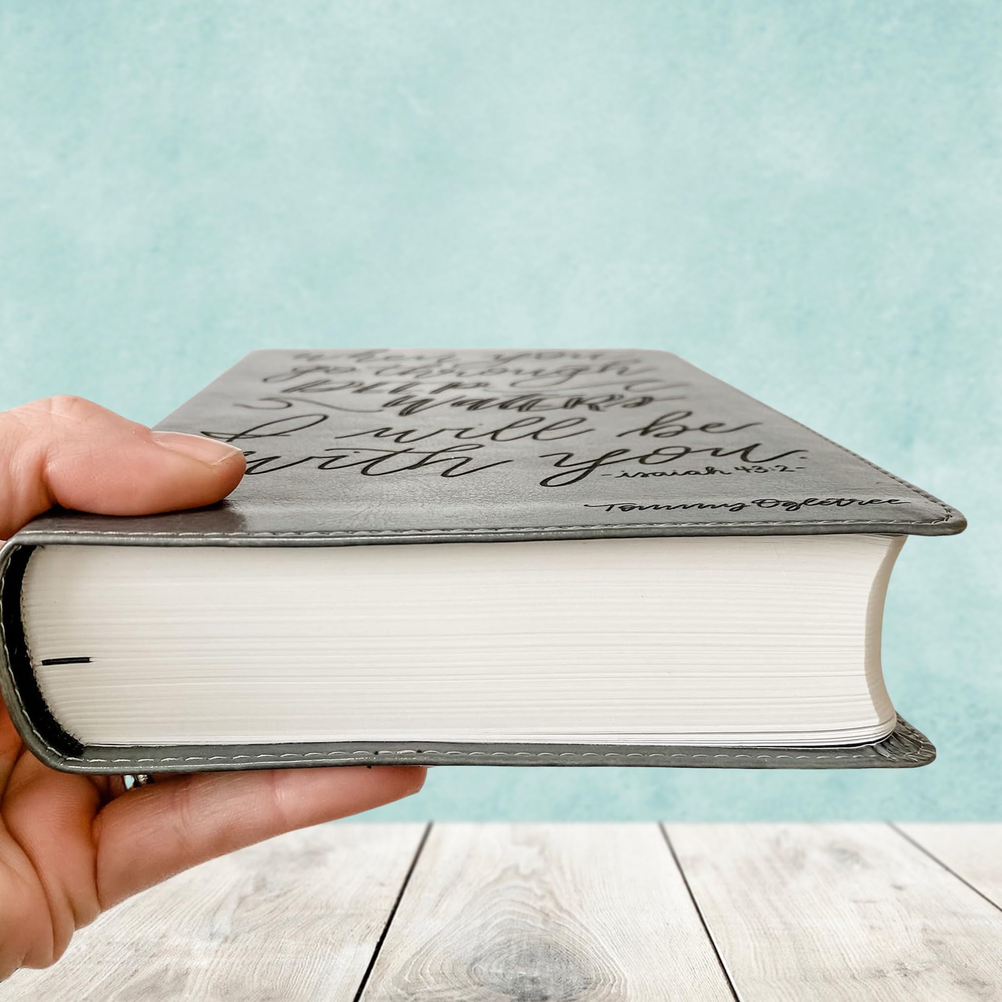 Hand Lettered & Laser Engraved ESV Student Study Bible - Gray TruTone Leather Cover with Custom Name Engraving | Personalized Christian Gift for Graduation, Baptism & Daily Devotion
