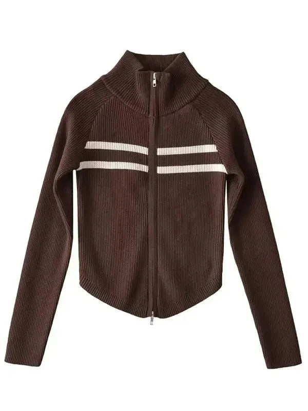 Stylish Striped Zipper Cardigan Sweater for Women - Cozy Fall & Winter Fashion - Perfect for Office, Casual Outings & Layering