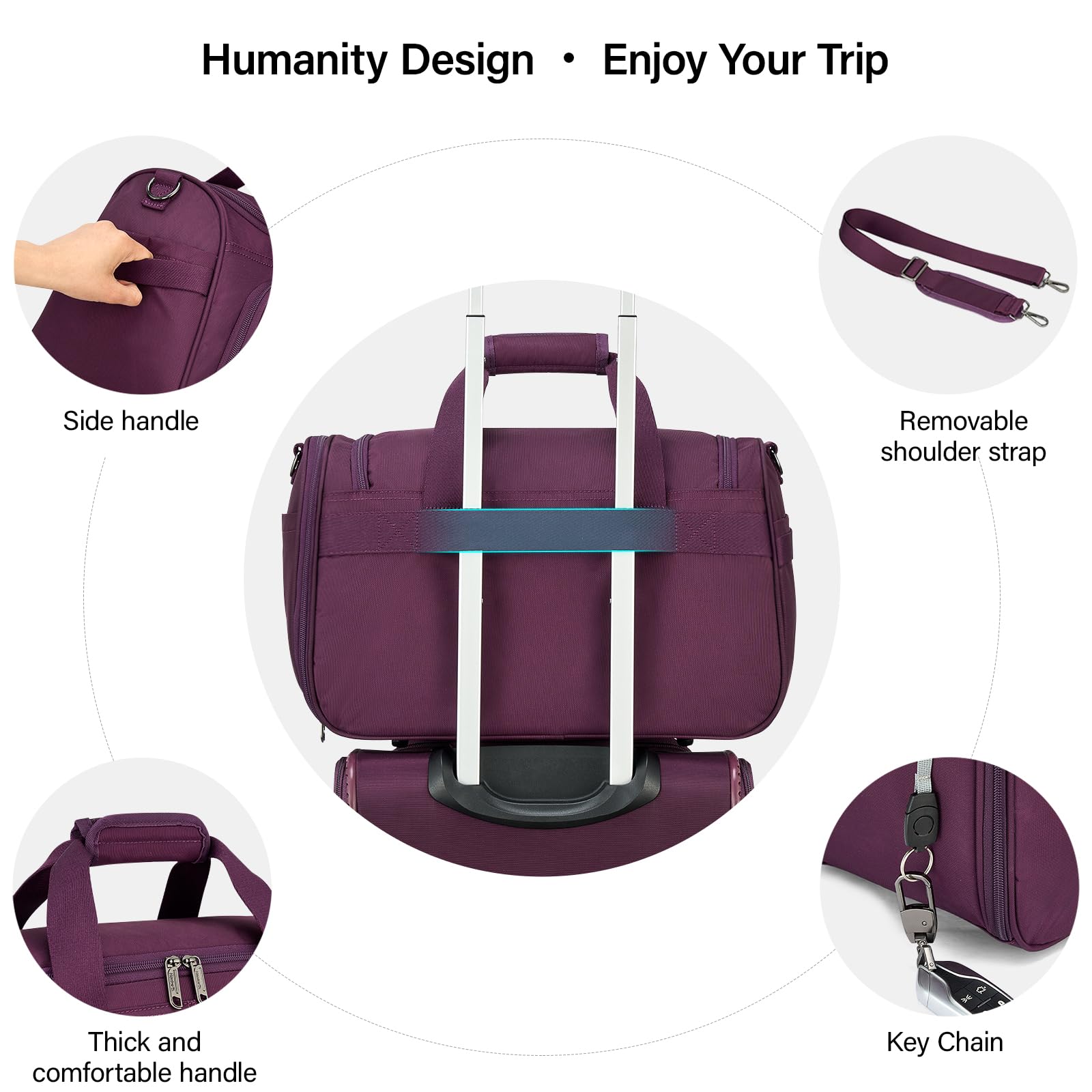 Hanke Foldable Underseat Carry-On Luggage Bag for Women & Men - Lightweight Softside Travel Tote Bag - Perfect Personal Item for Flights, Crew & Overnight Trips (Purple) | Ideal for Business Travel, Weekend Getaways & Airplane Cabin Storage