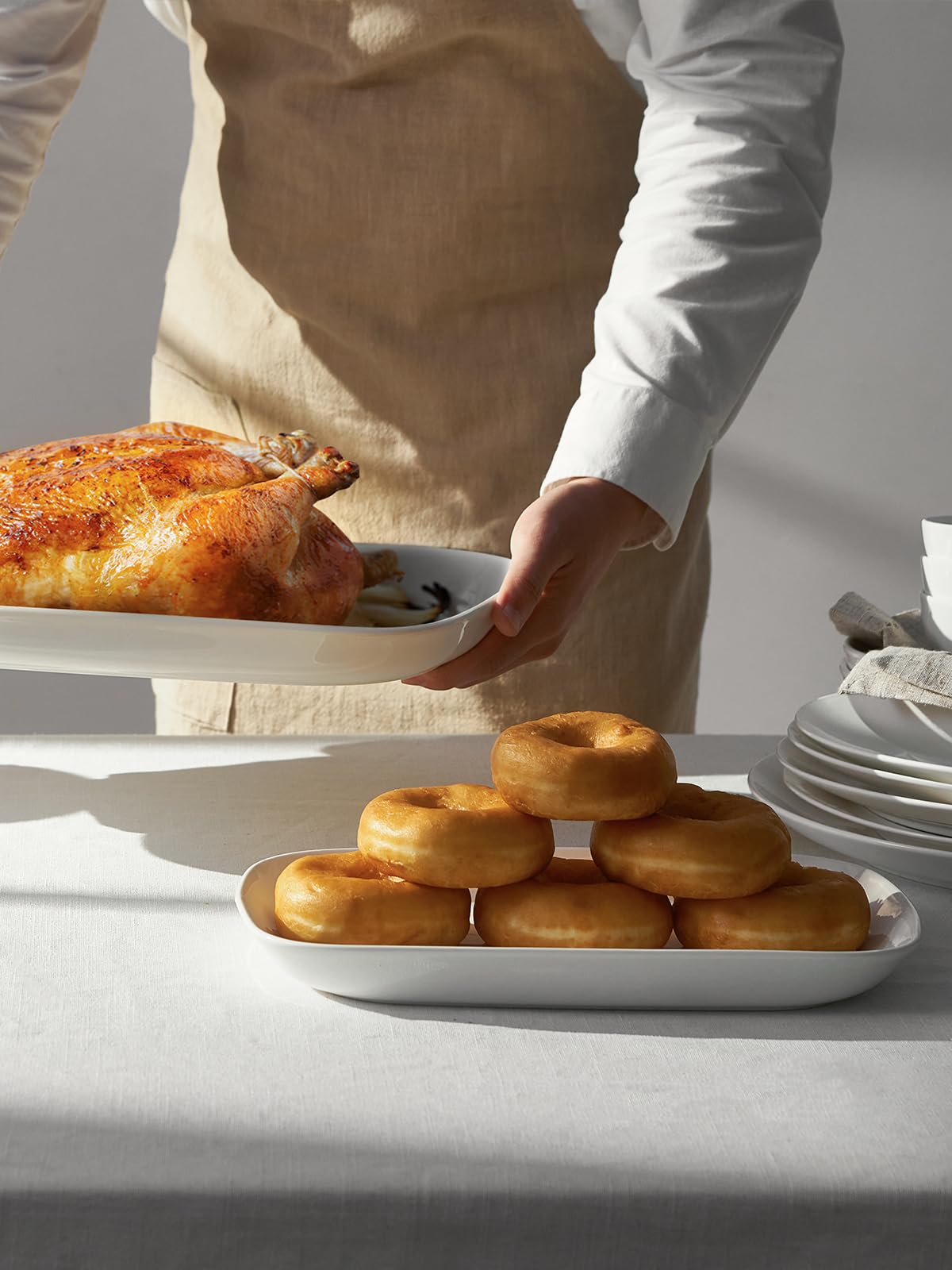 DOWAN 3-Piece White Porcelain Serving Platters Set - 16