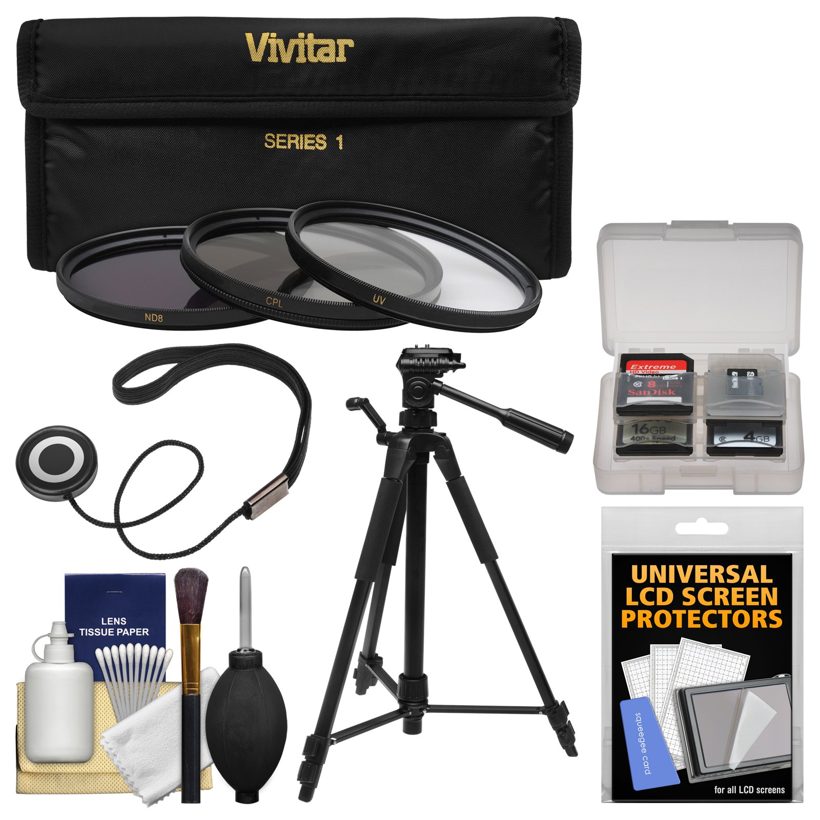 Vivitar 3-Piece Multi-Coated HD Filter Set (77mm UV/CPL/ND8) with Tripod & Accessory Kit - Professional Photography Filters for DSLR Cameras - Perfect for Landscape, Portrait, and Travel Photography