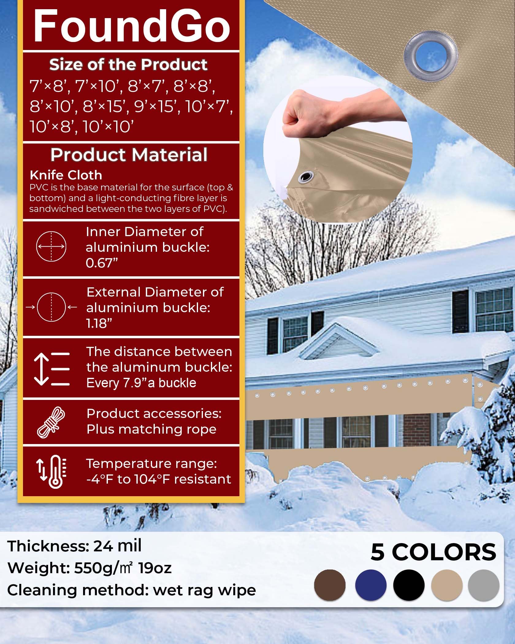 FoundGo 9'x15' Heavy Duty Clear Vinyl Patio Curtains - 19oz Waterproof Outdoor Enclosure with Grommets, Cold Resistant to -4℉ for Pergola, Porch, Gazebo, Balcony - Perfect for Weather Protection & Privacy Screening