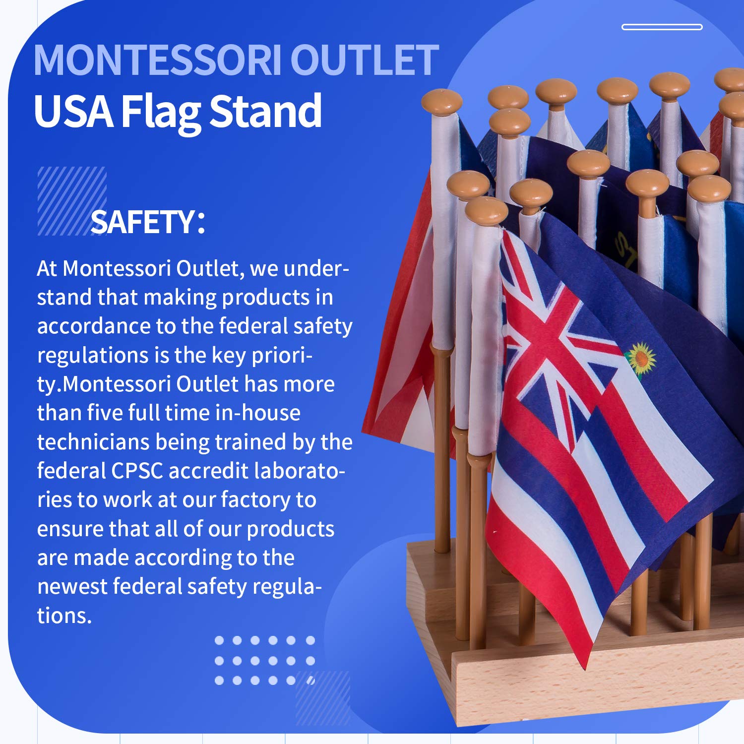 50 USA State Wooden Desk Flags on Stand - American Geography Educational Toys for Preschool, Homeschool & Kids - Perfect for Classroom Learning & Home Decor