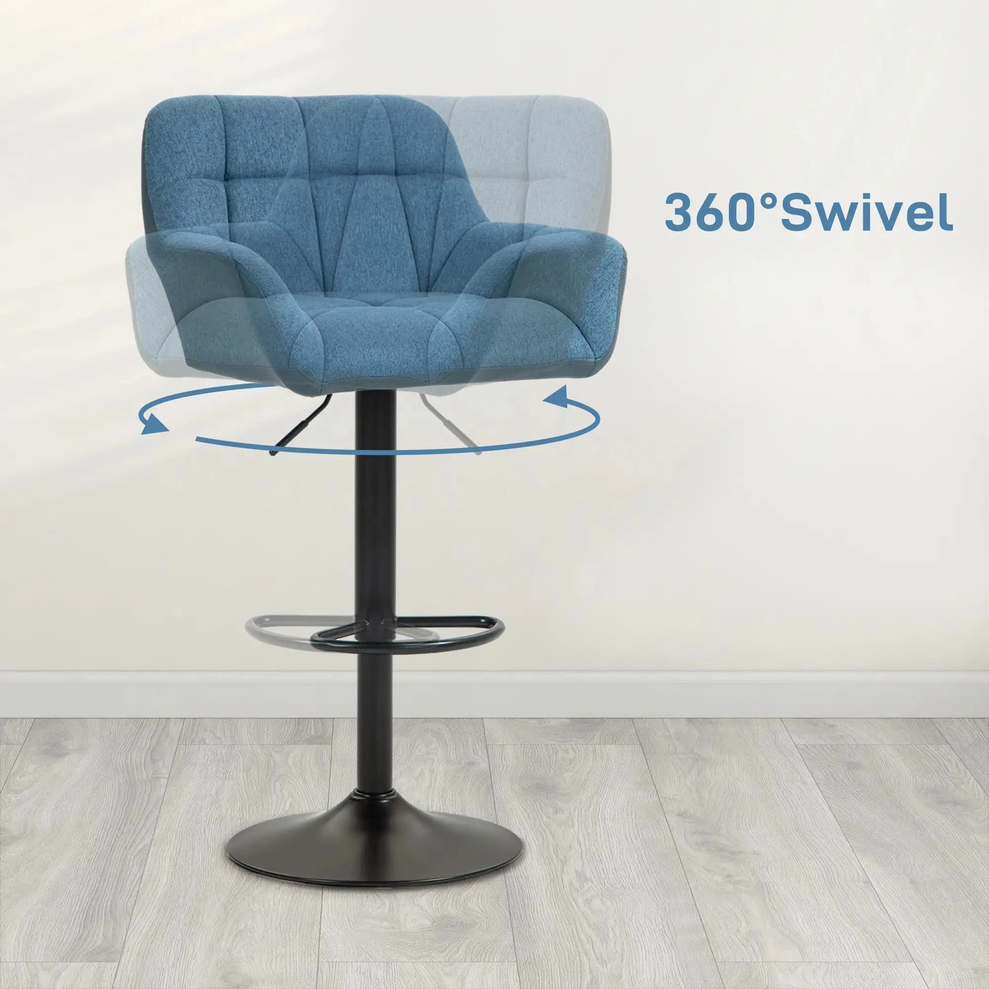 Swivel Adjustable Bar Stools (Set of 2) - Faux Leather & Linen Touch Fabric - 5 Color Options - Perfect for Kitchen Islands, Home Bars & Dining Areas