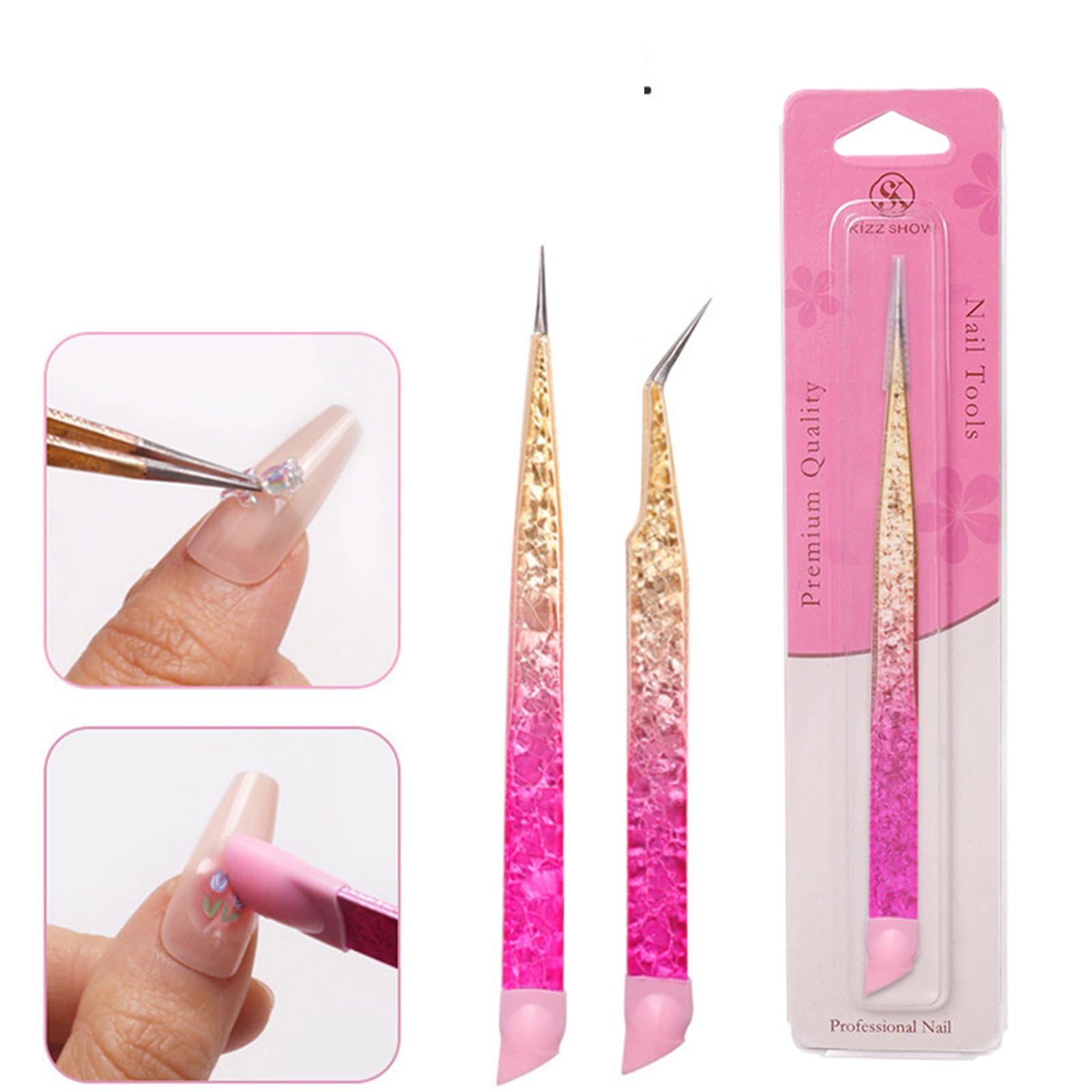 Premium Stainless Steel Double-Ended Nail Art Tweezers - Straight & Curved Tip Lash Tweezers with Silicone Head for Professional Nail Extensions, False Eyelash Application & DIY Nail Art - Perfect for Salon, Home Use & Beauty Enthusiasts