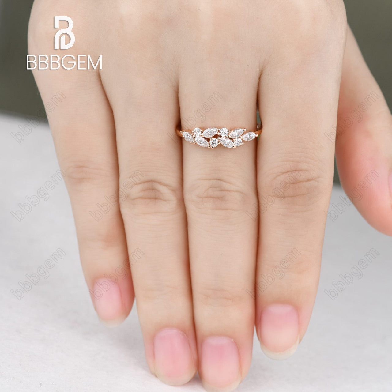 Exquisite Marquise & Round Moissanite Wedding Band for Women - 14K Rose Gold Cluster Bridal Ring - Perfect Anniversary, Engagement & Valentine's Day Gift - Ideal for Proposals, Vow Renewals & Special Occasions