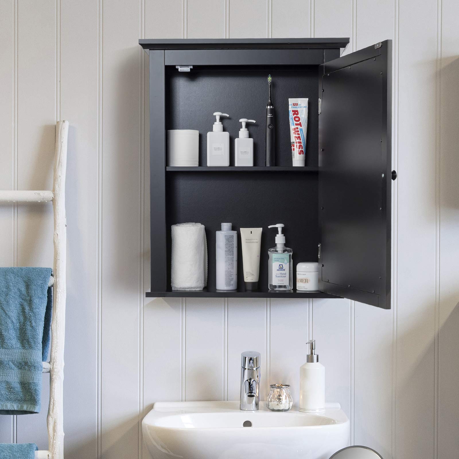 Tangkula Wall-Mounted Bathroom Medicine Cabinet with Mirror - Adjustable 5-Position Shelf, Single Door Storage for Bathroom Essentials (Black) - Perfect for Small Bathrooms, Vanities & Modern Home Decor