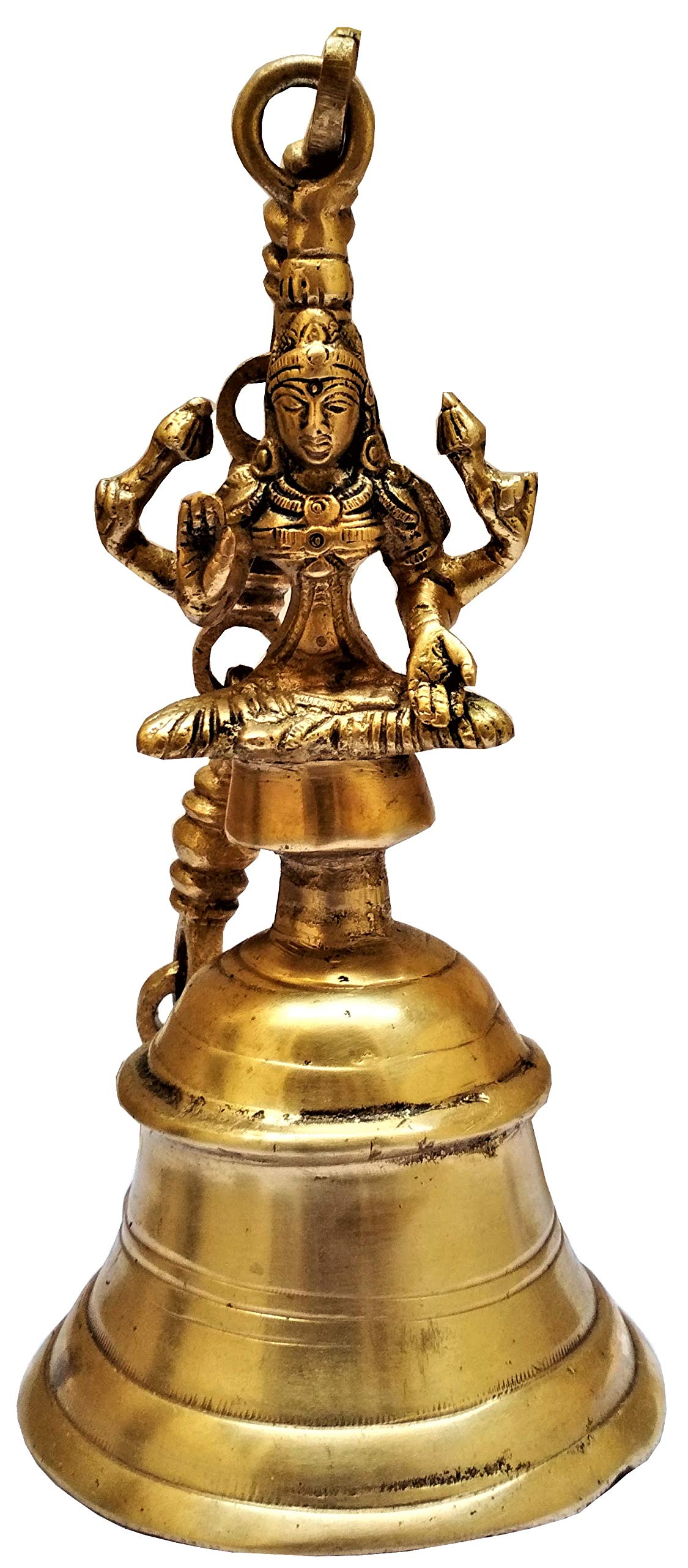 Purpledip Brass Hanging Bell with Ma Lakshmi Design - Deep Resonating Sound for Meditation & Home Decor (11580) | Perfect for Yoga Studios, Temples & Spiritual Spaces