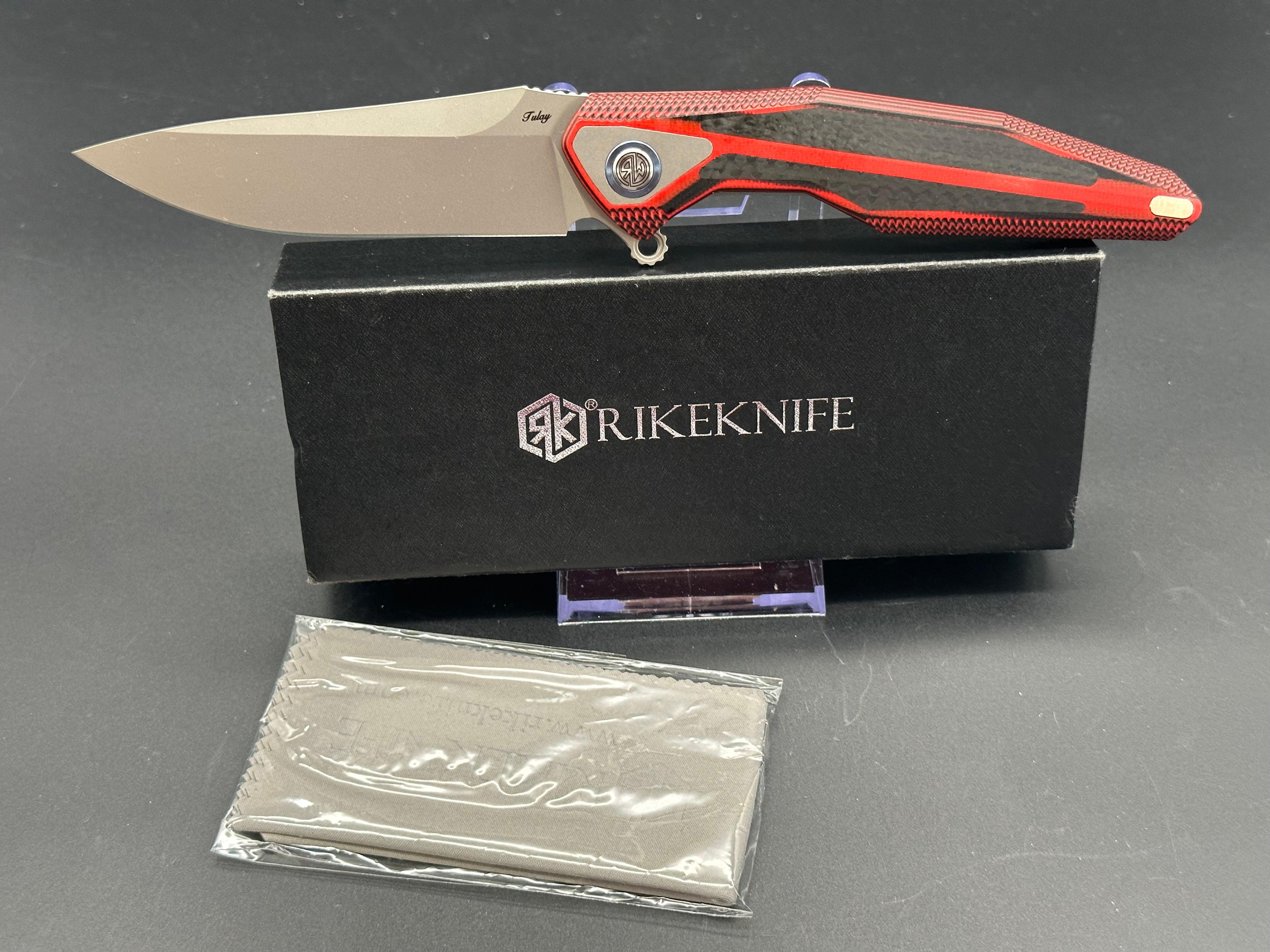 RIKE Tulay Integral Folding Knife - Red G10 & Carbon Fiber Handle - EDC Pocket Knife for Outdoor, Camping, and Everyday Carry