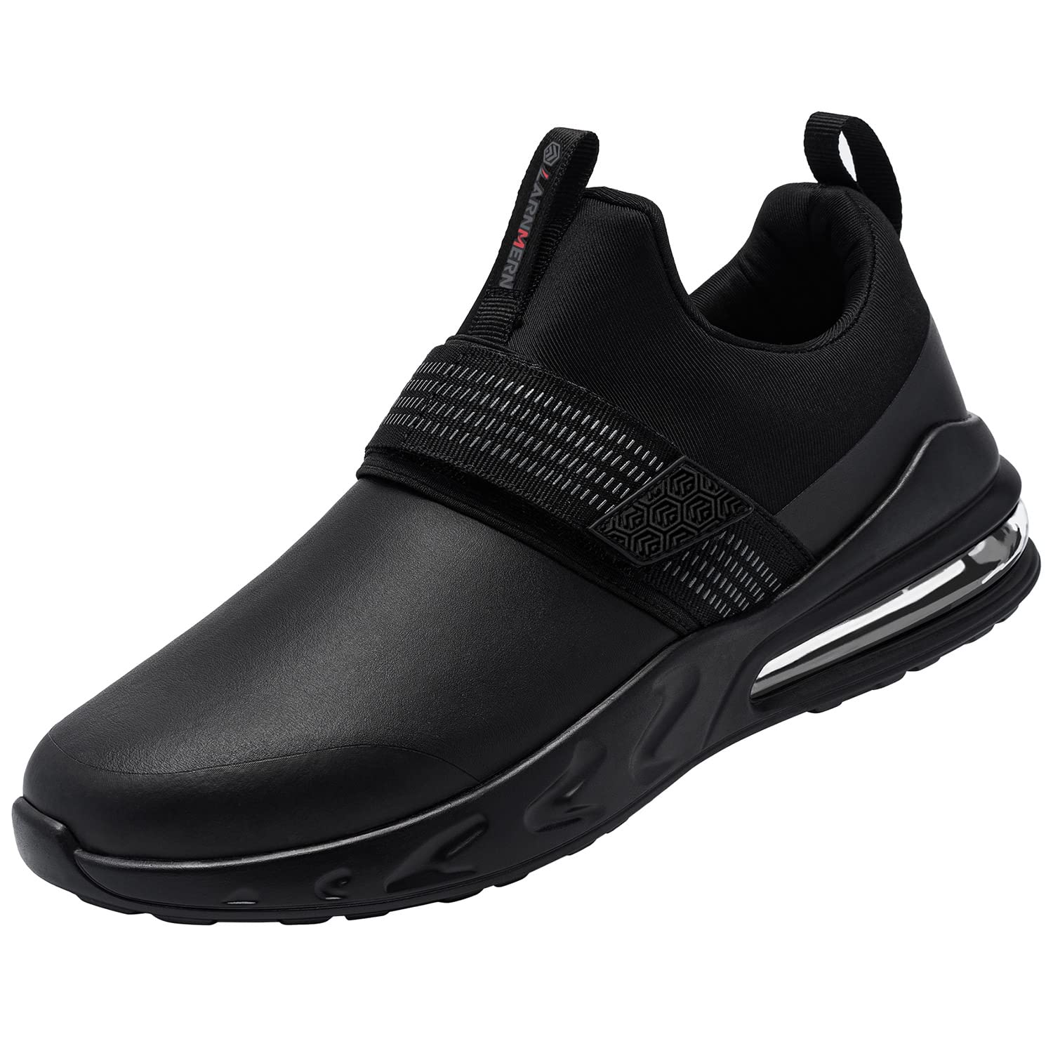 LARNMERN Slip Resistant Work Shoes for Men - Non Slip Chef Shoes for Kitchen, Restaurant & Food Service - Waterproof Slip On Sneakers with Air Cushion for Walking & Casual Wear - Black (Ideal for Chefs, Waiters & Hospitality Professionals)