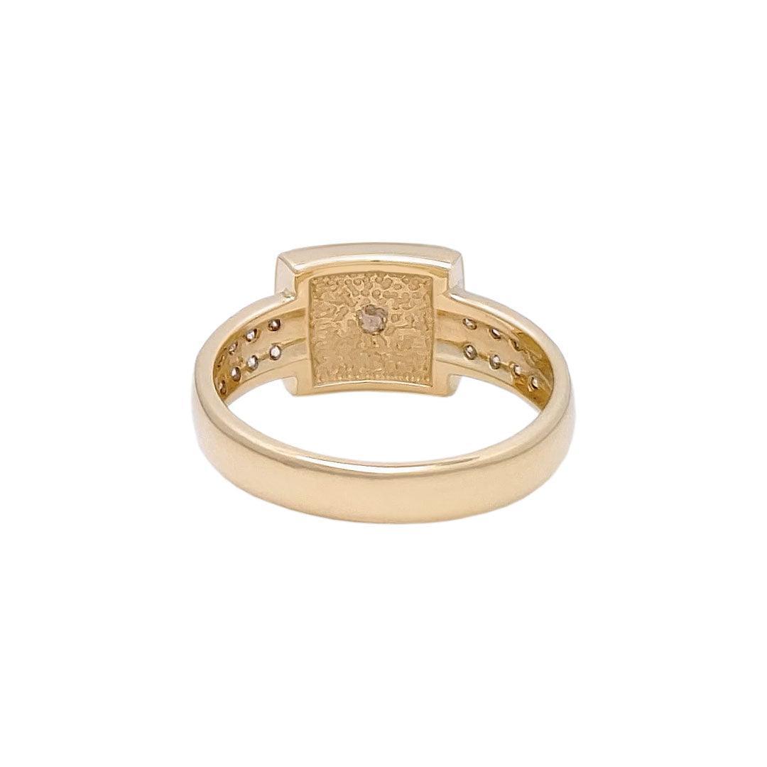 14K Gold Square Christian Ring with 29 Diamonds & Blue Enamel - Religious Jewelry for Women, Baptism, Wedding & Church Occasions
