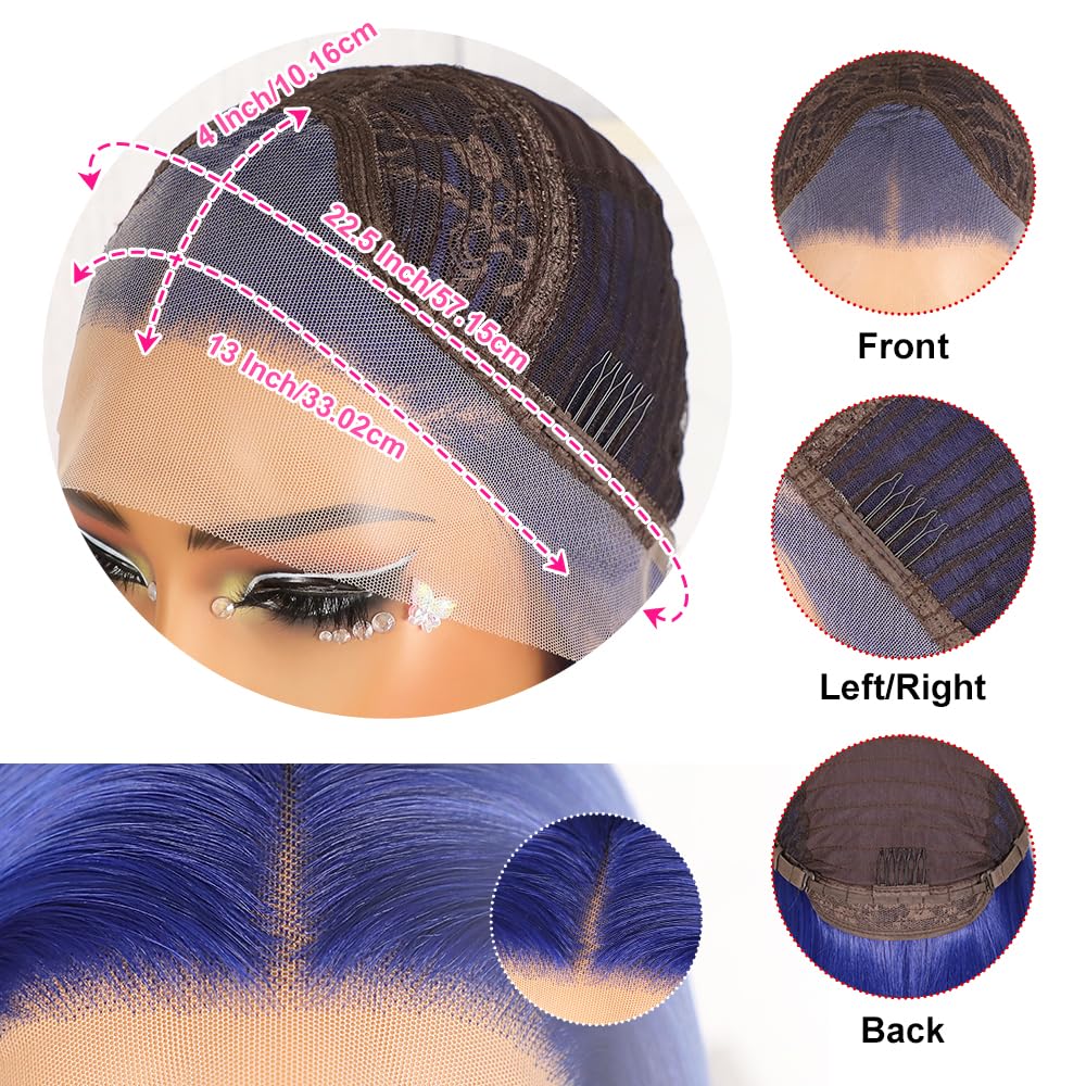 QD-Tizer Blue Lace Front Wigs for Women - 24 Inch Long Straight Navy Blue Synthetic Hair with Heat Resistant Fibers | Perfect for Cosplay, Fashion Shows & Daily Wear