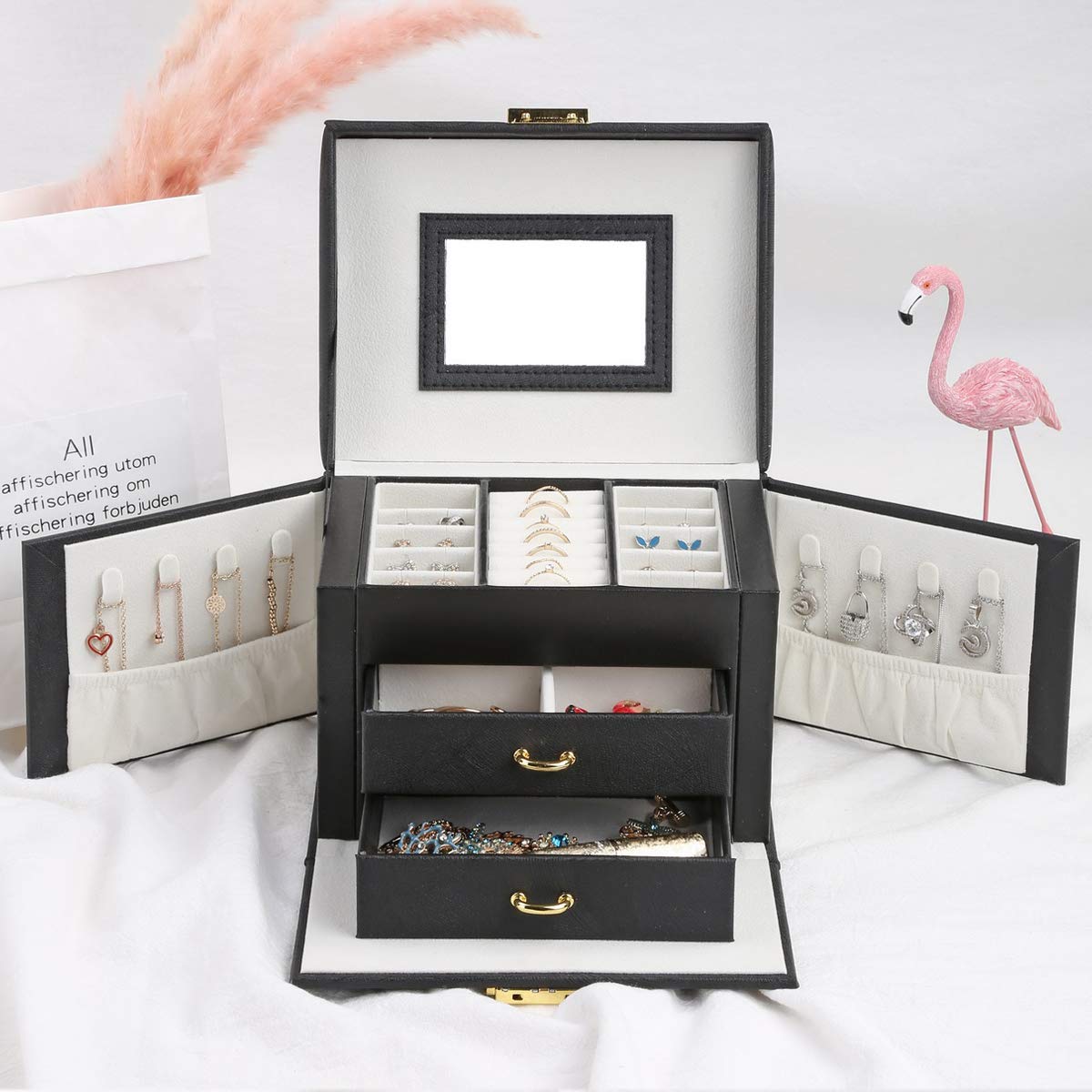 CREATOR Large Jewelry Box Organizer for Necklaces, Earrings & Rings - Pink Jewelry Cabinet with Mirror, Gift Case for Women | Perfect for Bedroom, Vanity & Travel