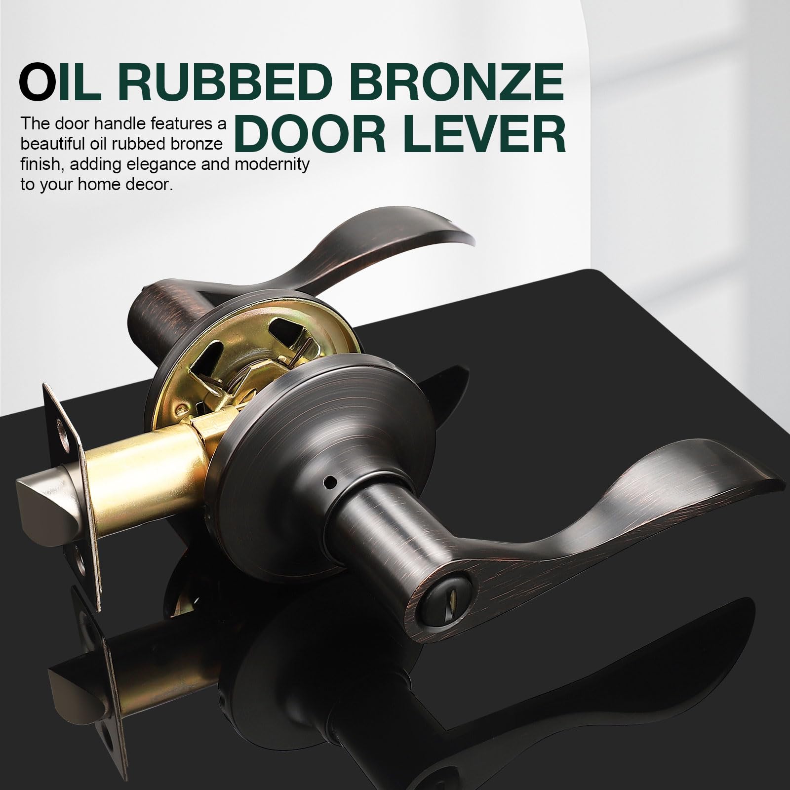 GOBEKOR 10 Pack Oil Rubbed Bronze Privacy Door Levers - Keyless Interior Door Handles with Lock for Bedroom, Bathroom & Closet - Wave Design Modern Door Hardware Set for Home Privacy & Security