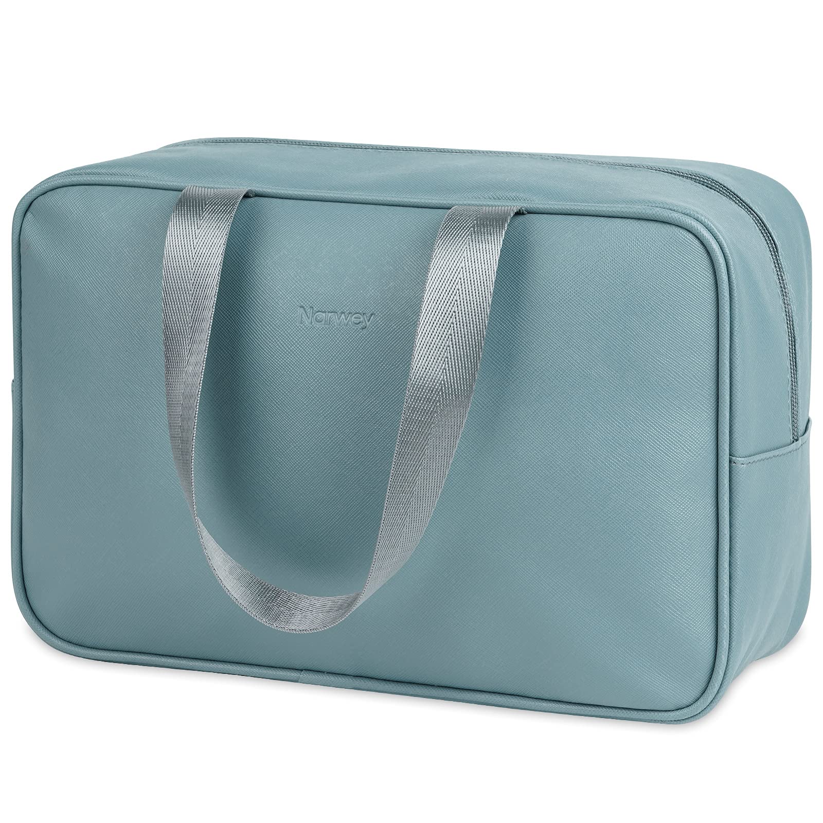 Premium PU Leather Large Travel Toiletry Bag for Women - Waterproof Cosmetic Organizer with Multiple Pockets for Makeup, Skincare & Medicine Storage (Greyish Blue) - Perfect for Vacation, Gym & Daily Essentials Organization