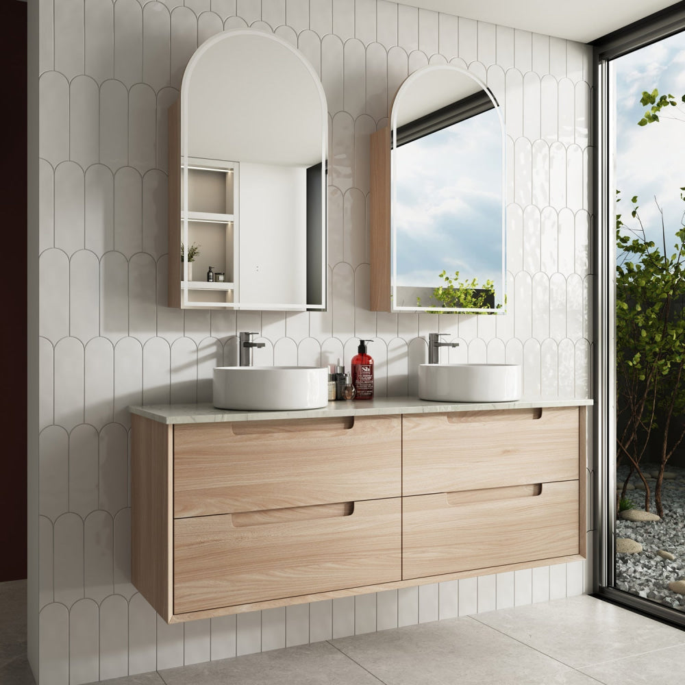 Aulic 1500mm Ainsley Wall Mounted Bathroom Vanity with Double Sink - Modern White Finish for Small Bathrooms & Powder Rooms (CAWH54 750 ST66) - Perfect for Home Renovation & Space-Saving Design
