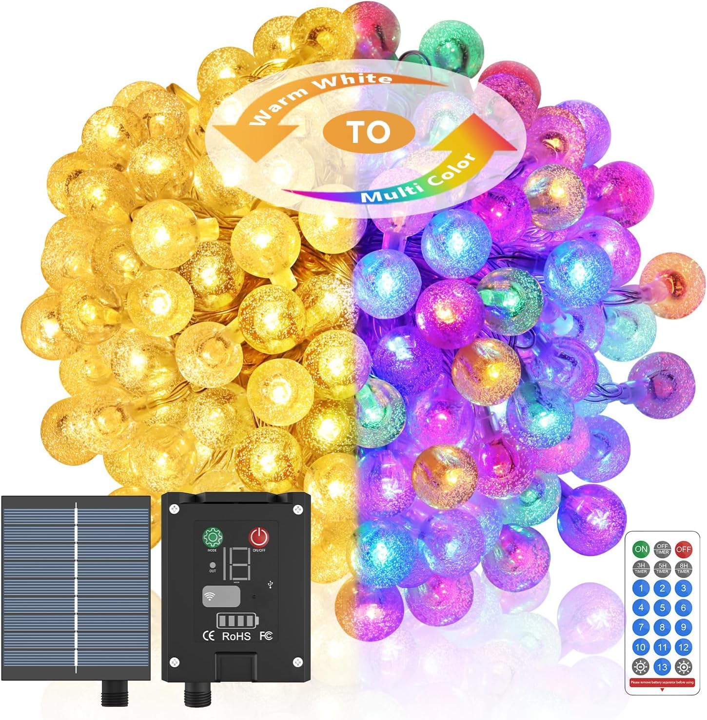 56FT 100LED Solar String Lights Outdoor - Color Changing Globe Patio Lights with Remote Control, 13 Light Modes, Timer & IP65 Waterproof - Perfect for Christmas Decorations, Garden, Yard, Patio, and Backyard Parties