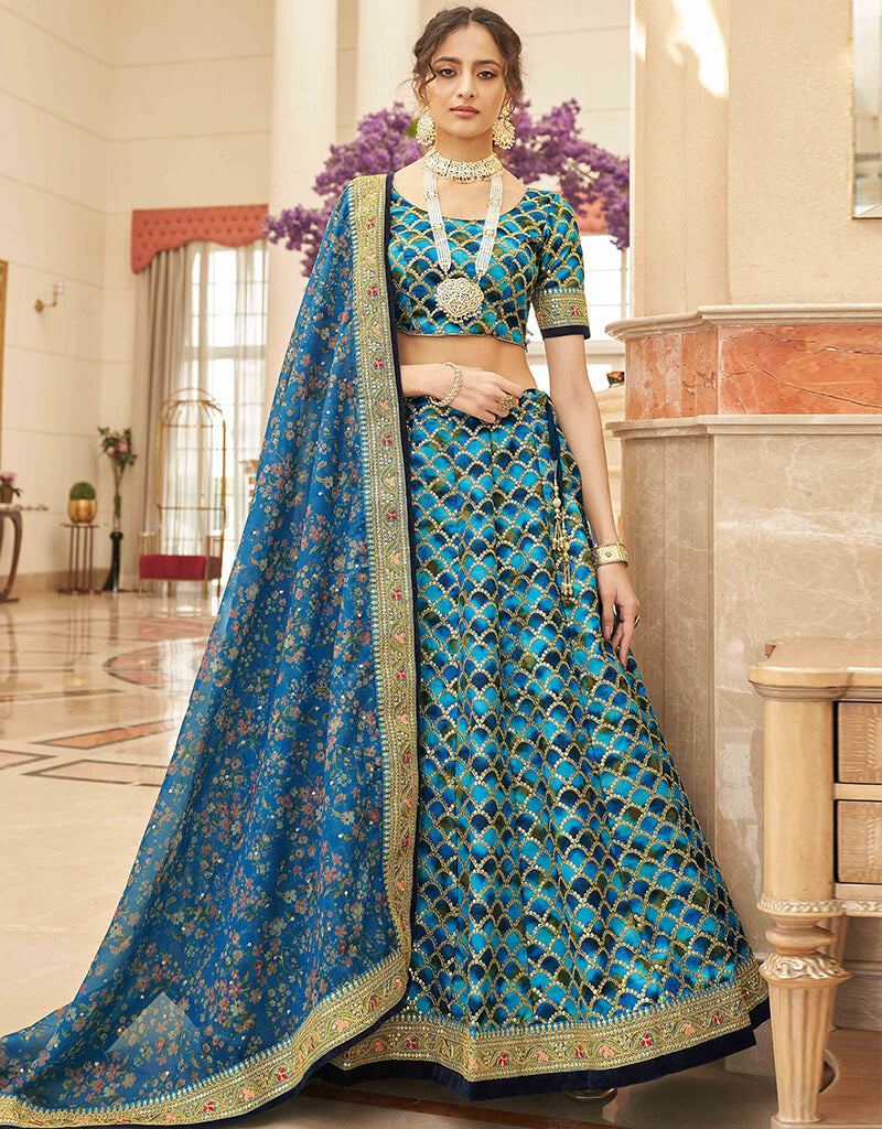 Elegant Blue Art Silk Lehenga Choli for Women - Traditional Indian Bridal & Wedding Outfit - Perfect for Festivals, Parties & Cultural Events